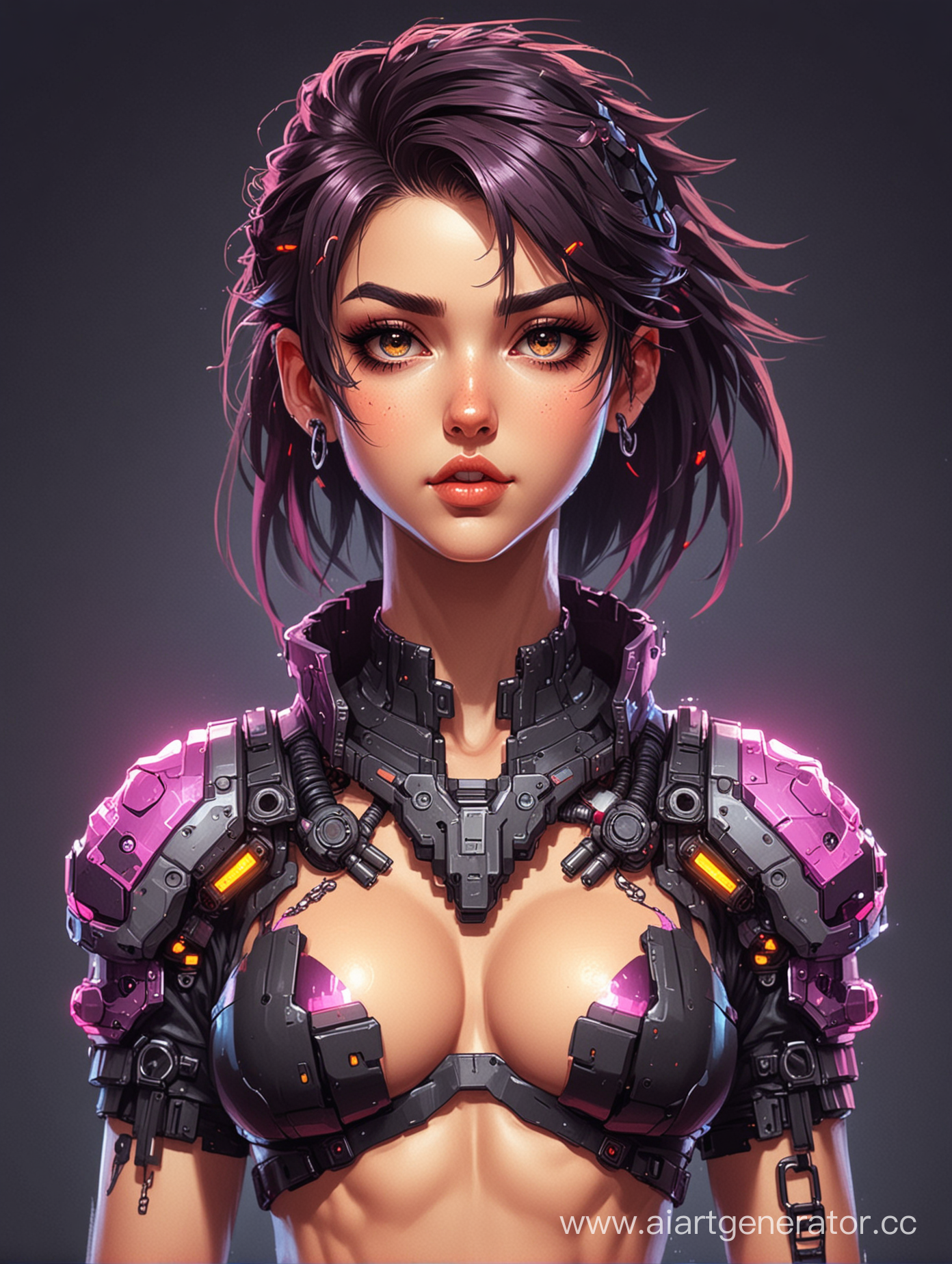 рисунок пиксельный: миленькая девушка кибер-панк с красивой грудью