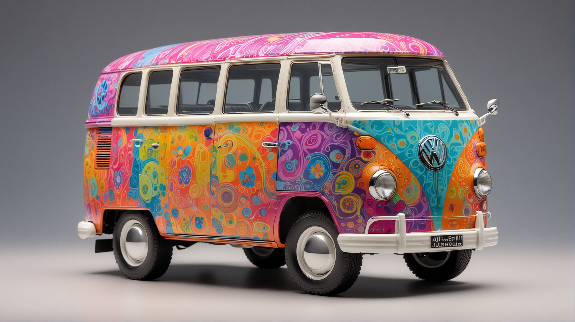 Classic Volkswagen Micro-Bus. painted in psychedelic colours.