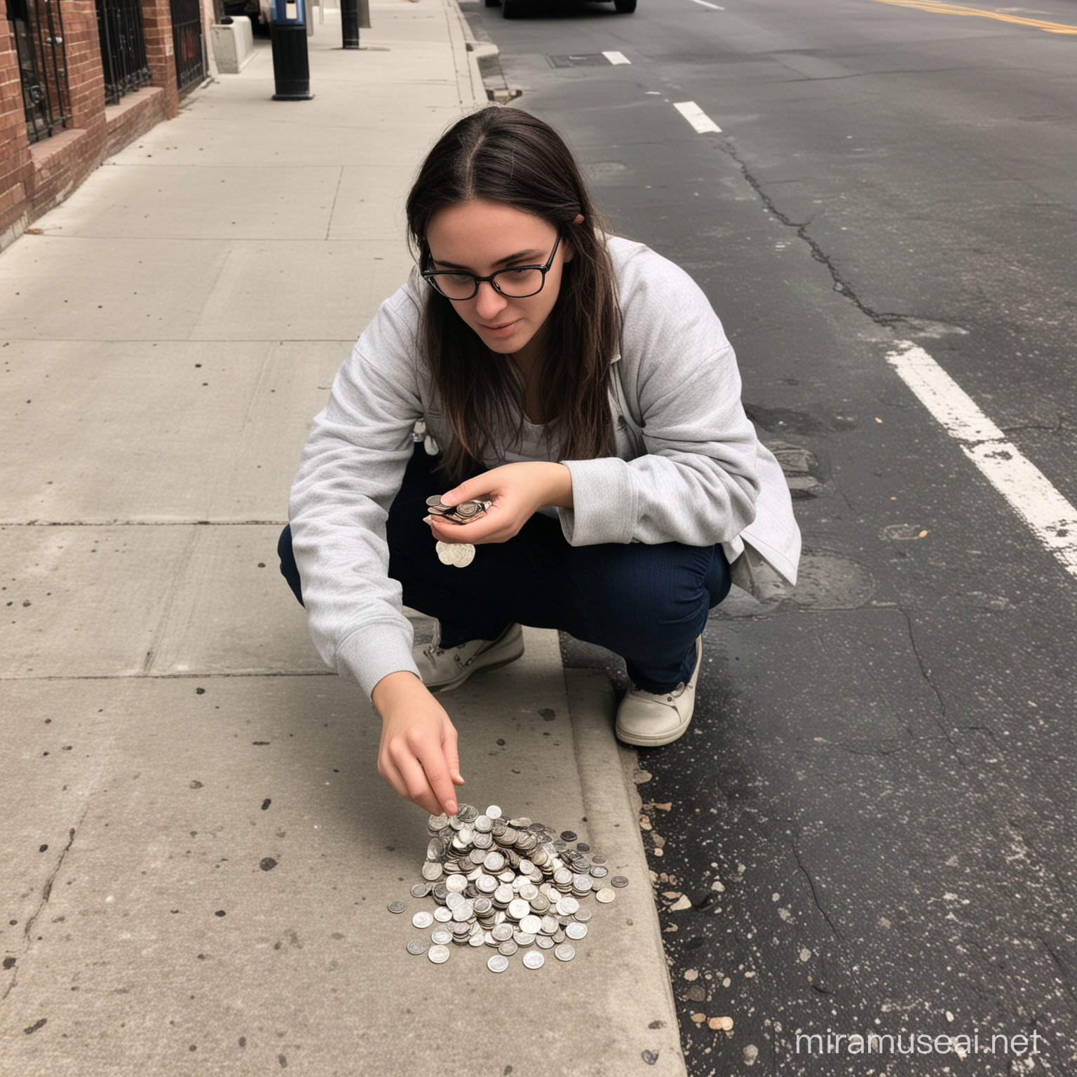Dork picking up dimes in the street