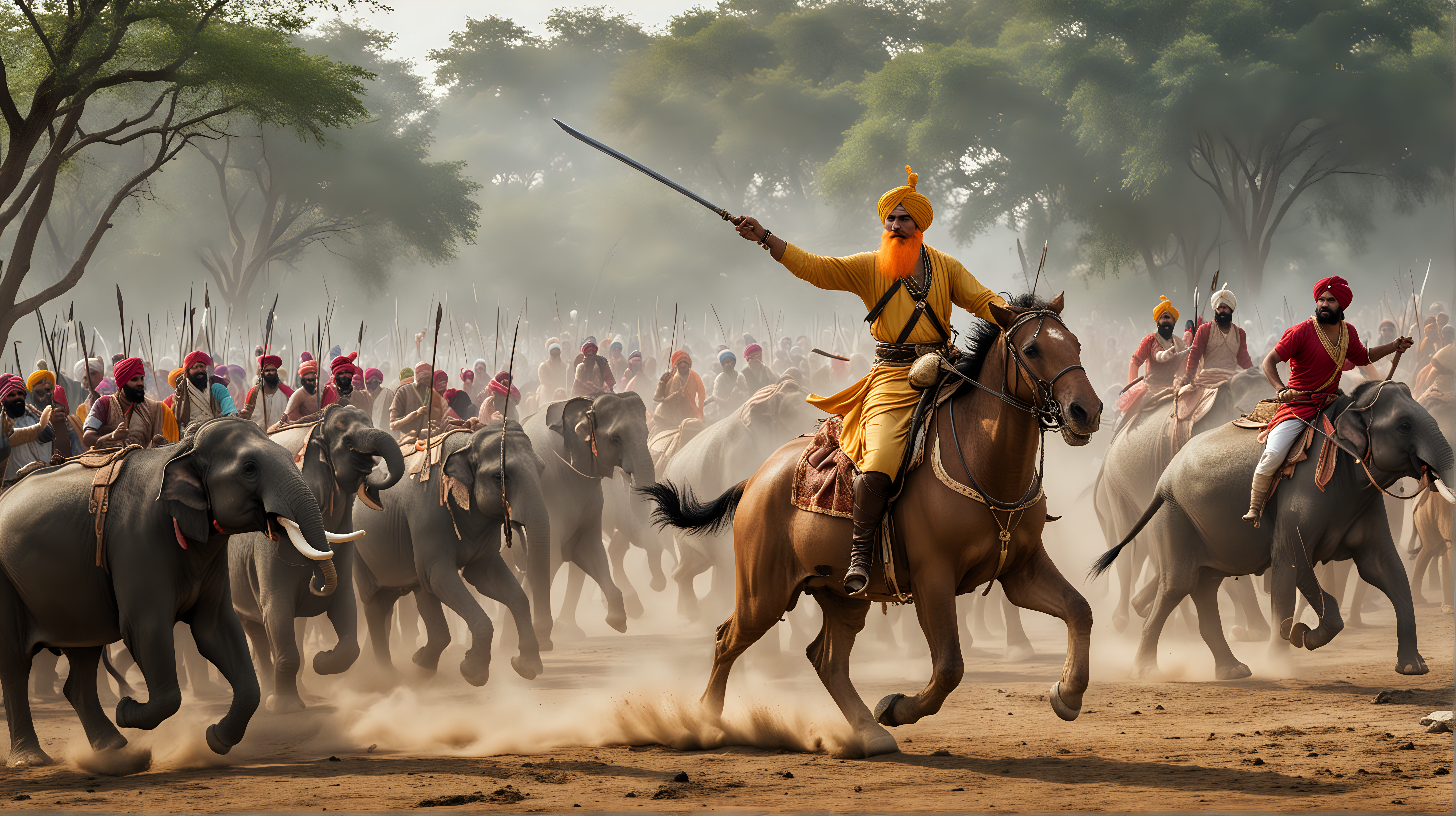 Sikh Warriors Battle Elephants and Tigers Mughal Empire Conflict in Historical India