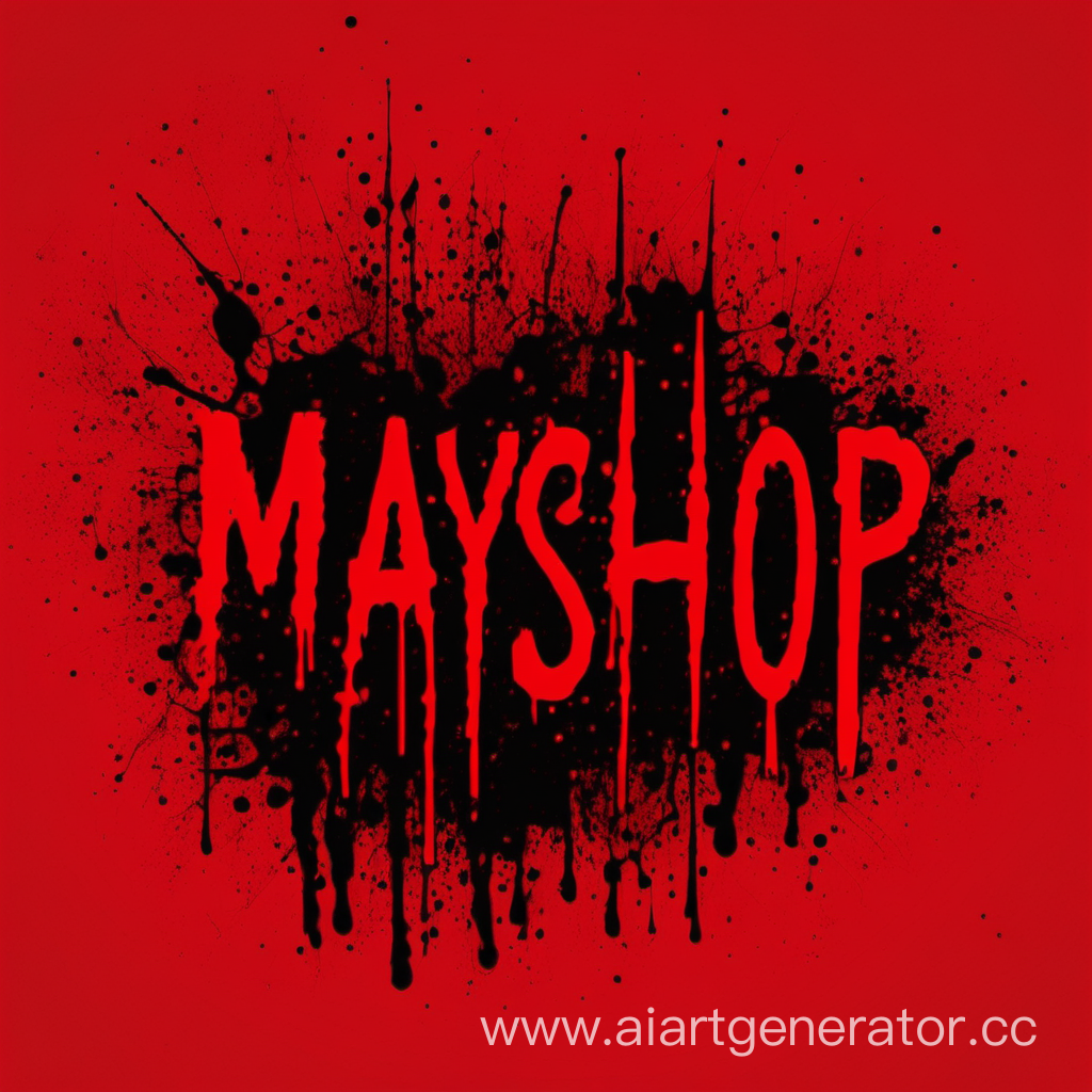 Красивый, красный фон c чёрными промежутками, как кровь и текст "MayShop" 