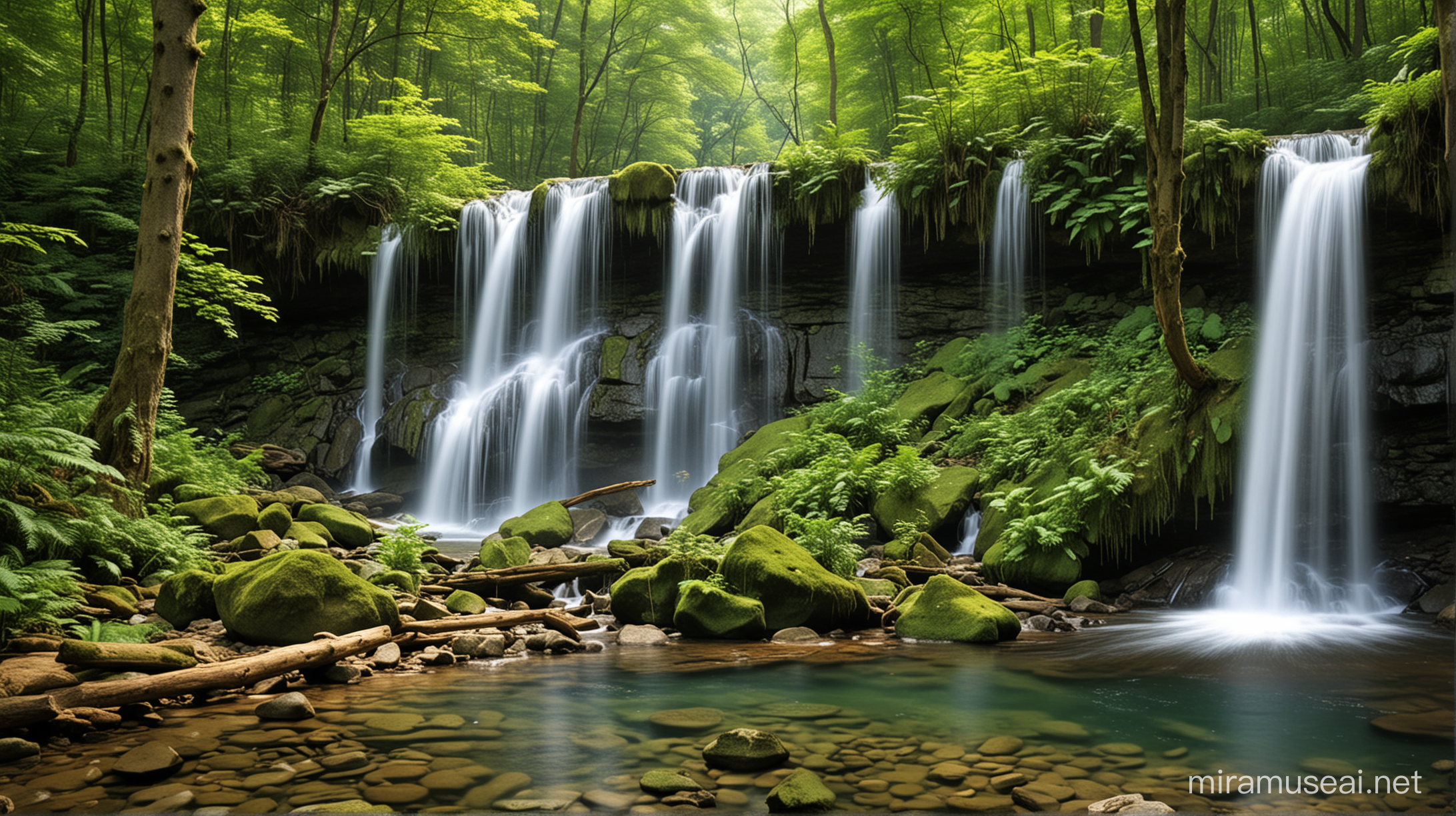 Tranquil Forest Waterfall A Serene Escape into Natures Majestic Beauty