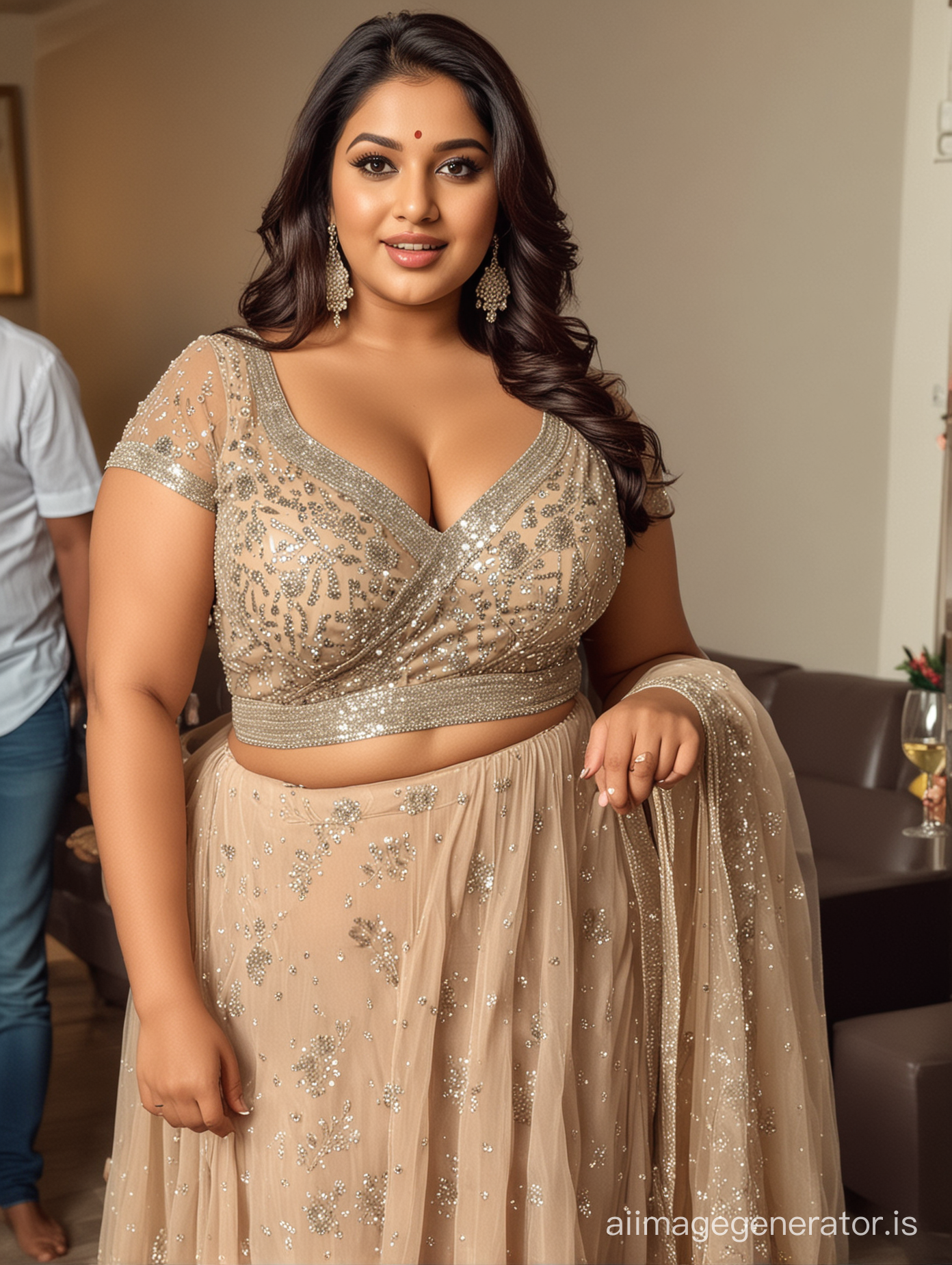 Beautiful indian plus size sexy dressed at party
