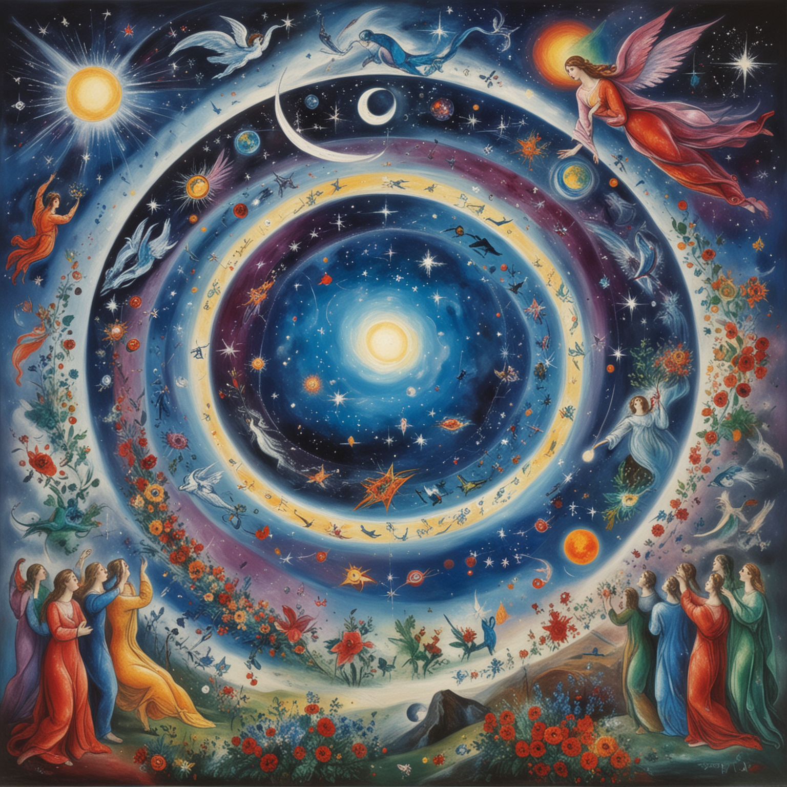 Chagall Style Divine Creation of the Universe Artwork