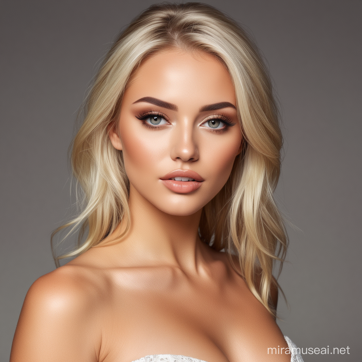 Glamorous Blonde Woman with Perfect Makeup and Stunning Physique