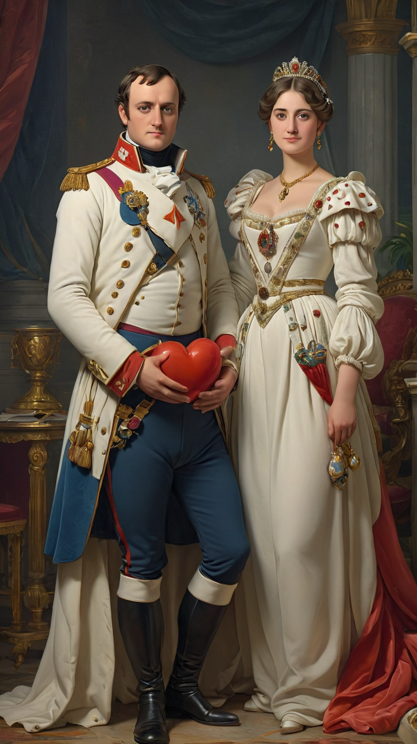 Show an image of Napoleon and Josephine with a heart between them