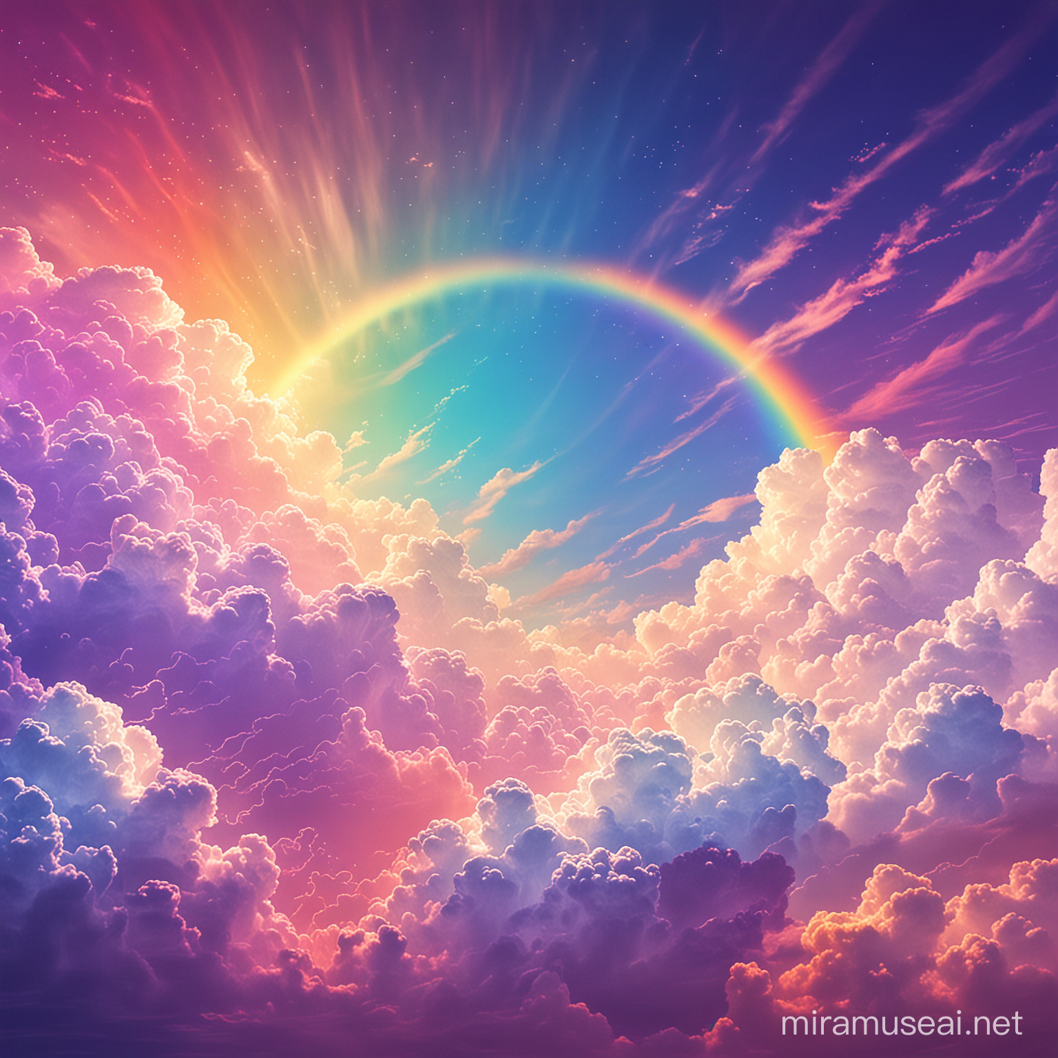Vibrant Rainbow Clouds Painting A Surreal Sky Landscape