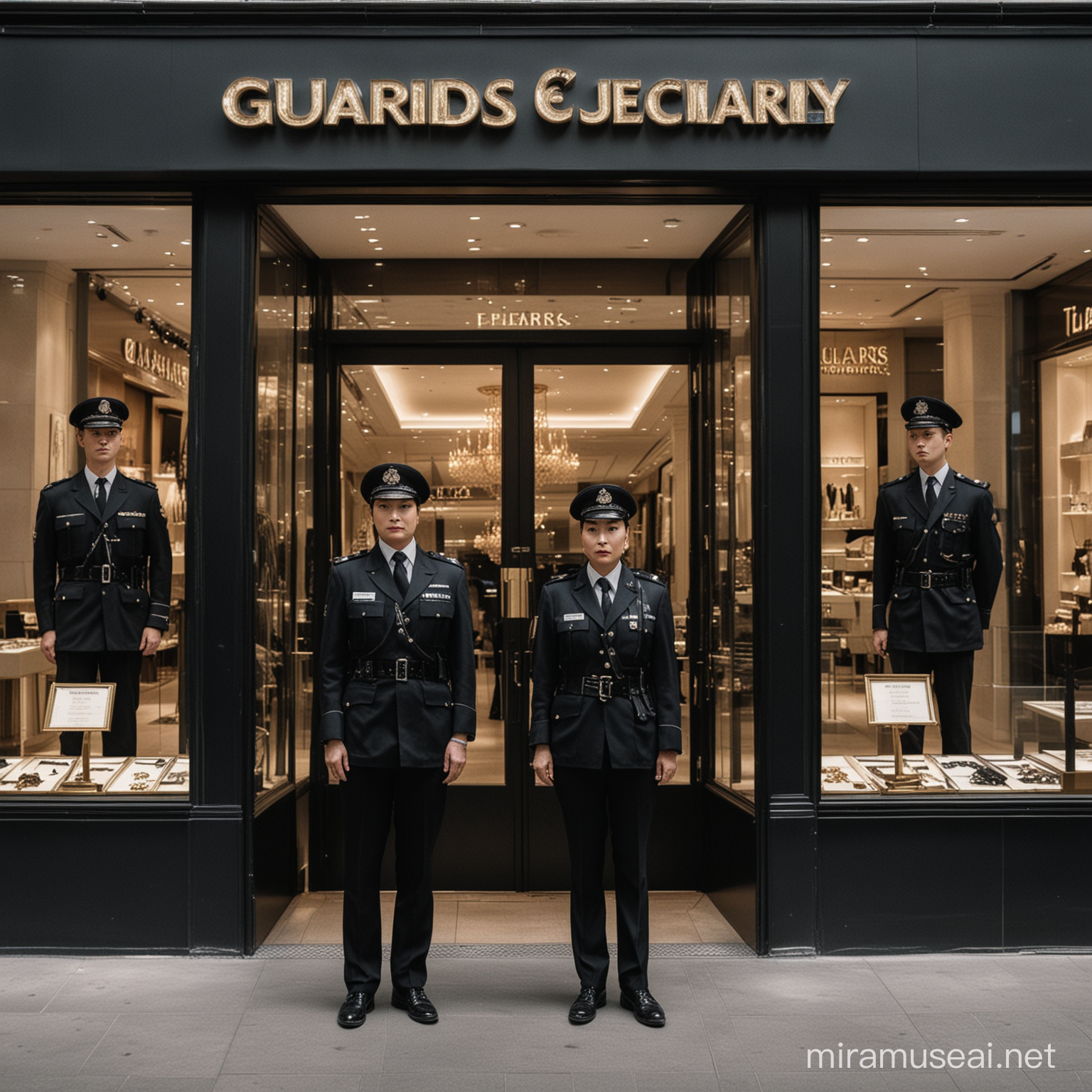 Burly Security Guards Protecting LISE PARK Jewelry Store