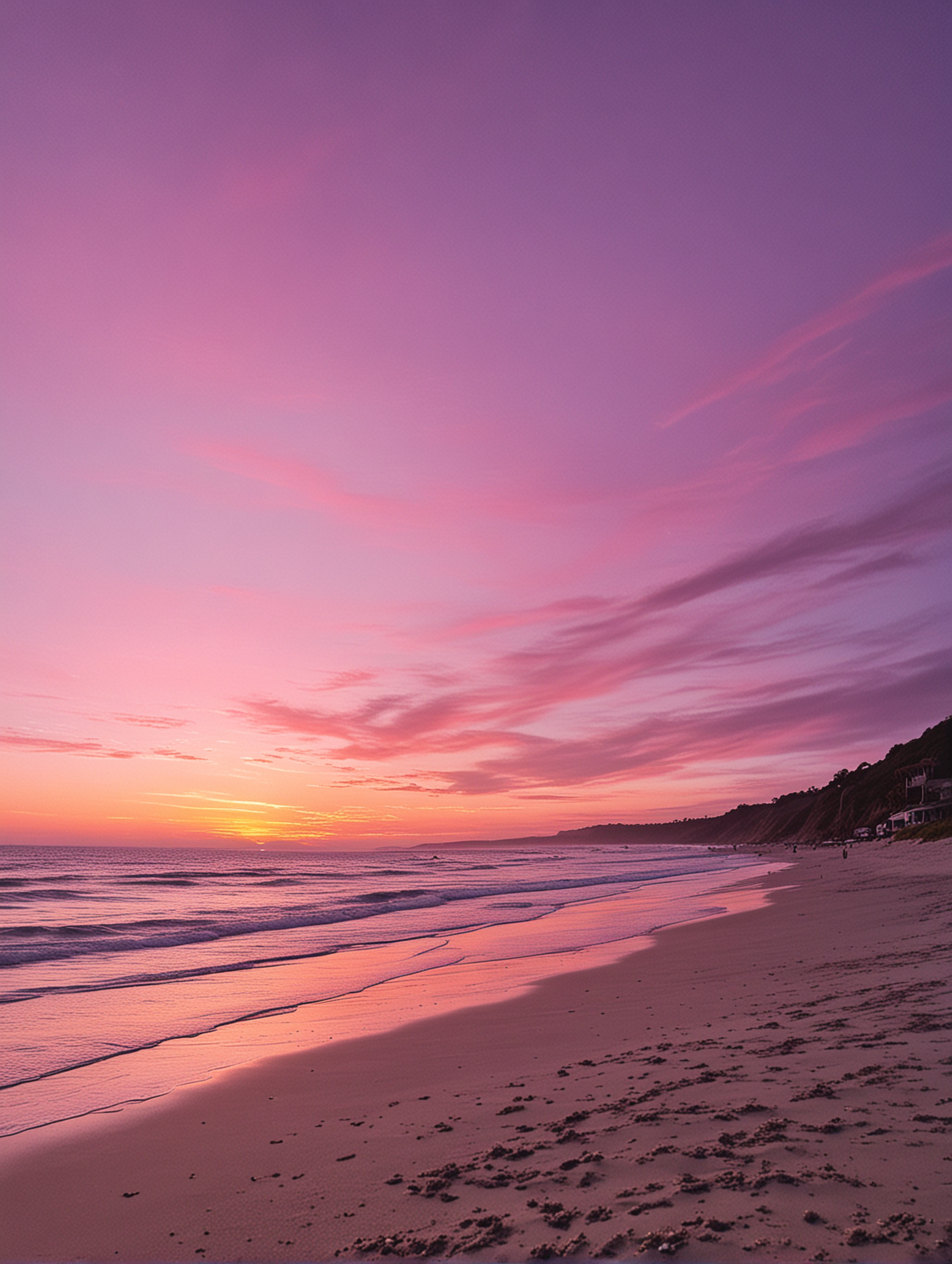 Vibrant Beach Sunset with Pink and Purple Skies