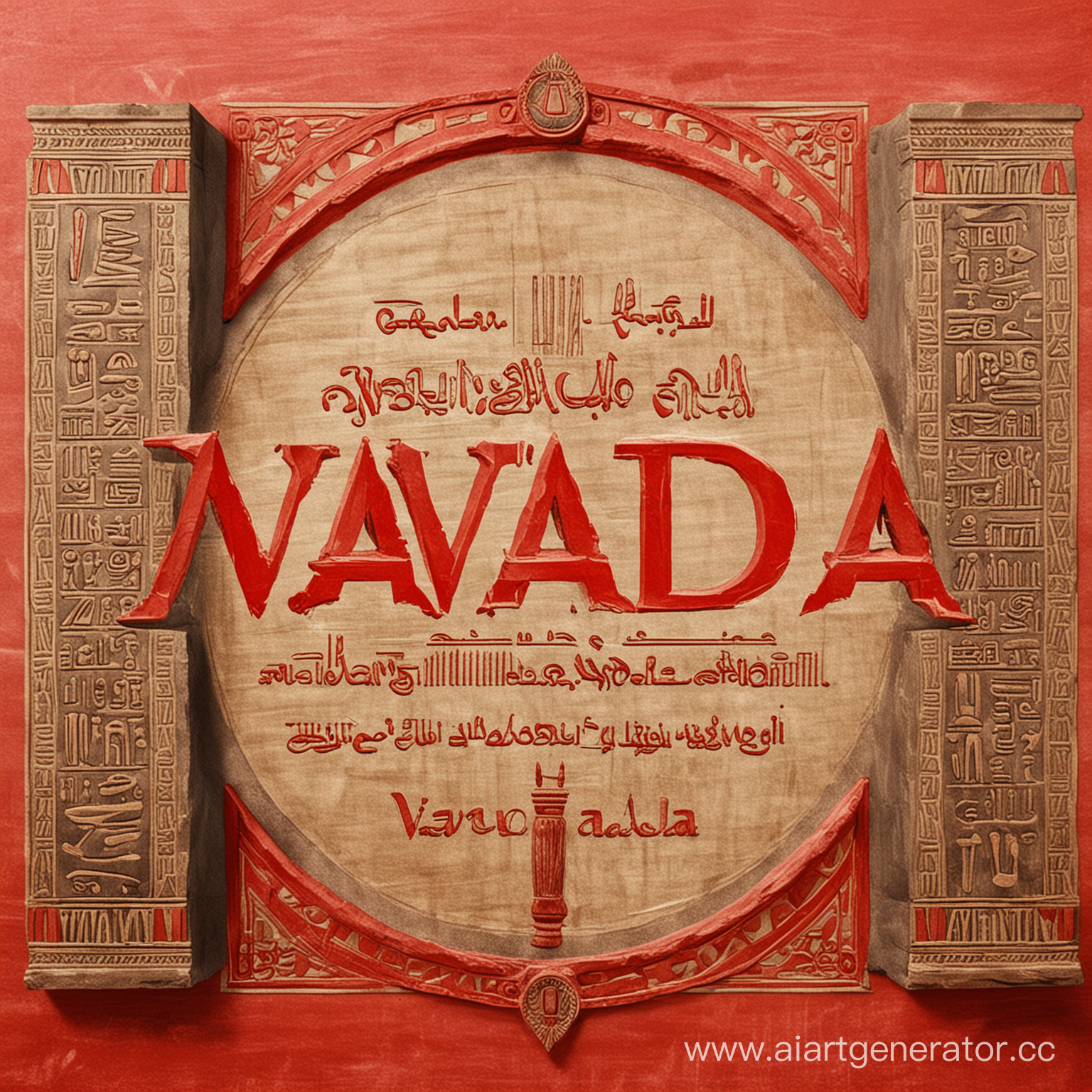 сделай картинку с надписью VAVADA на фоне египетского стиля , выдели слово VAVADA красным цветом , что бы слово VAVADA было понятно написано 