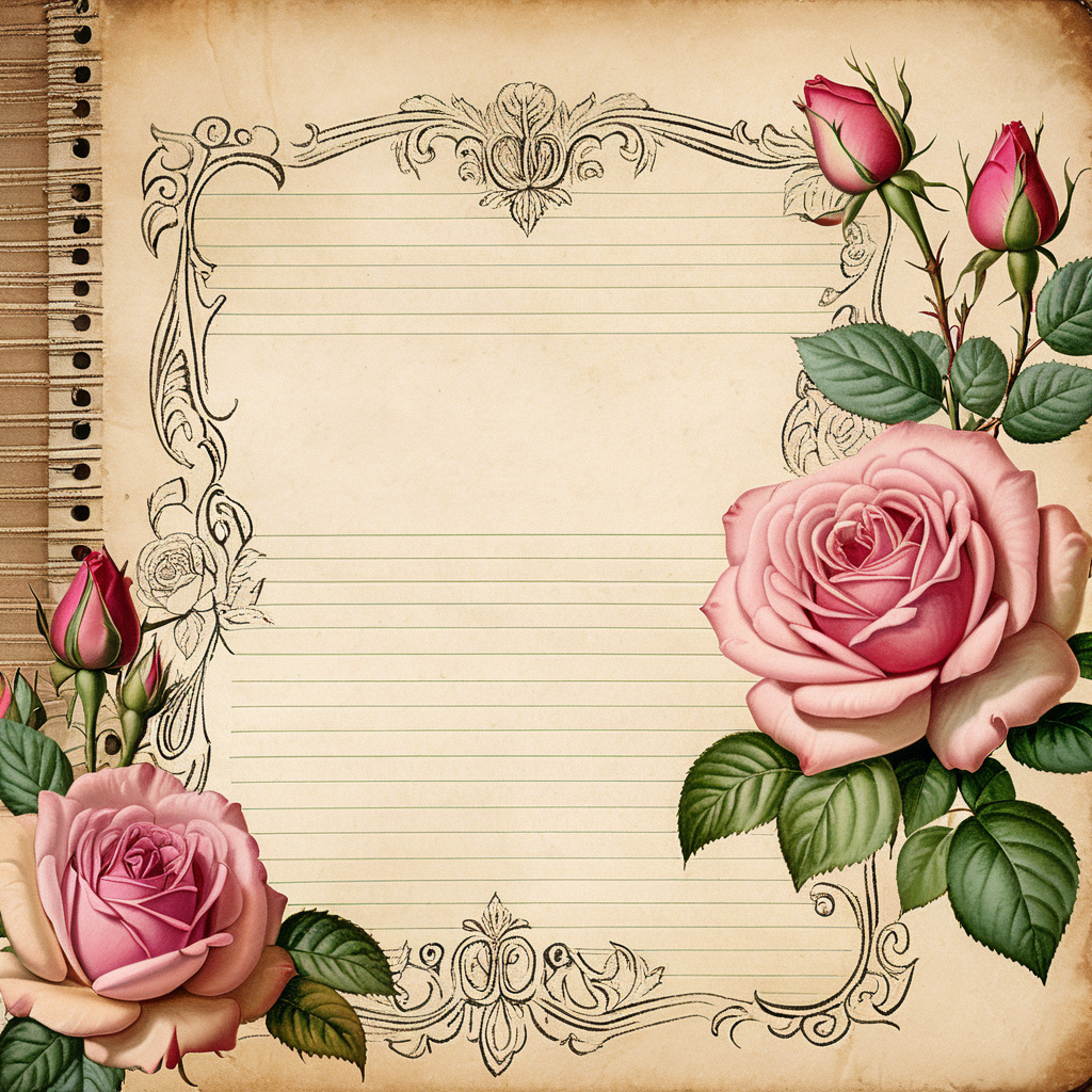 Vintage Roses Journaling Background Pages for Creative Writing and Scrapbooking