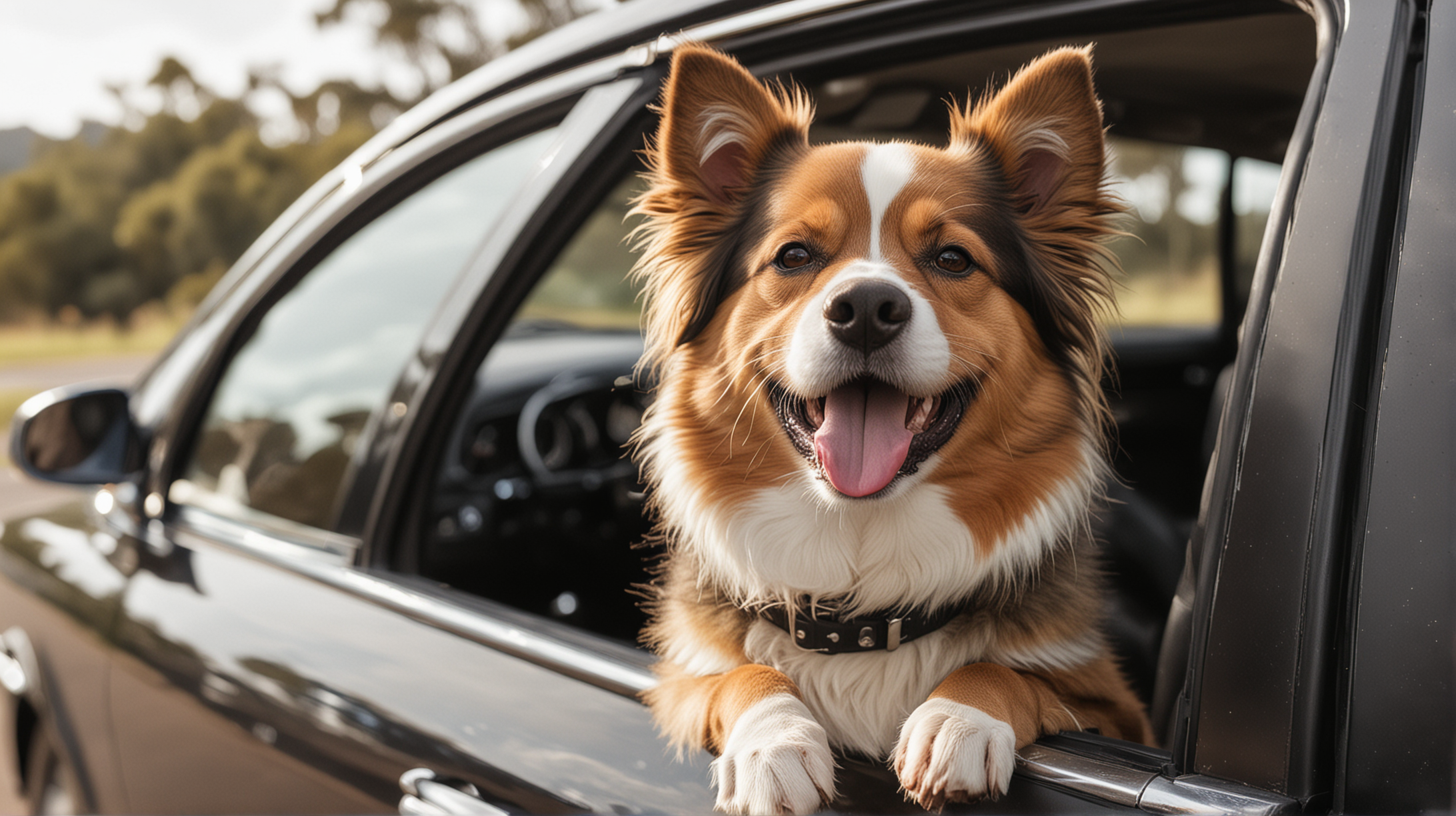 Joyful Canine Companion Riding in Luxury Car in Australia