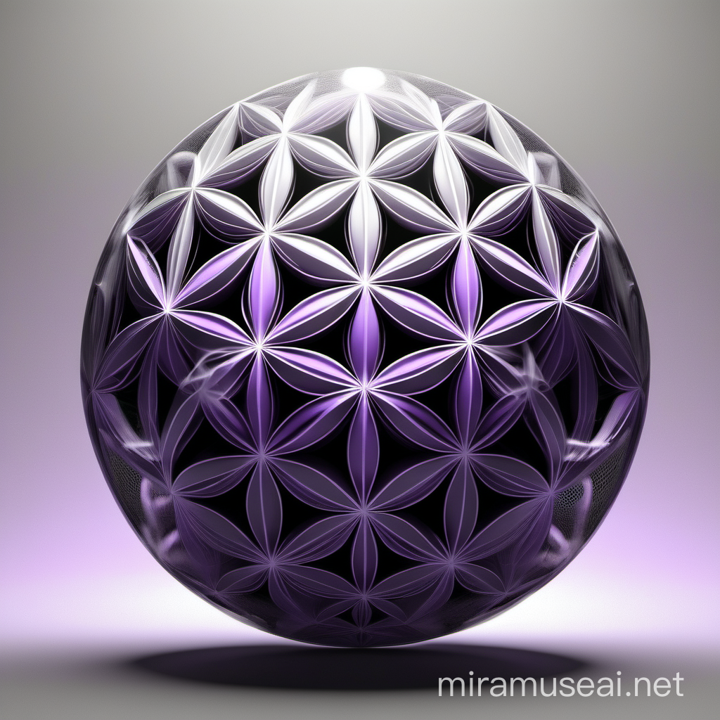 4d sphere flower of life , black grey white and hints of light purple only, remove smoke and add shadow behind sphere

