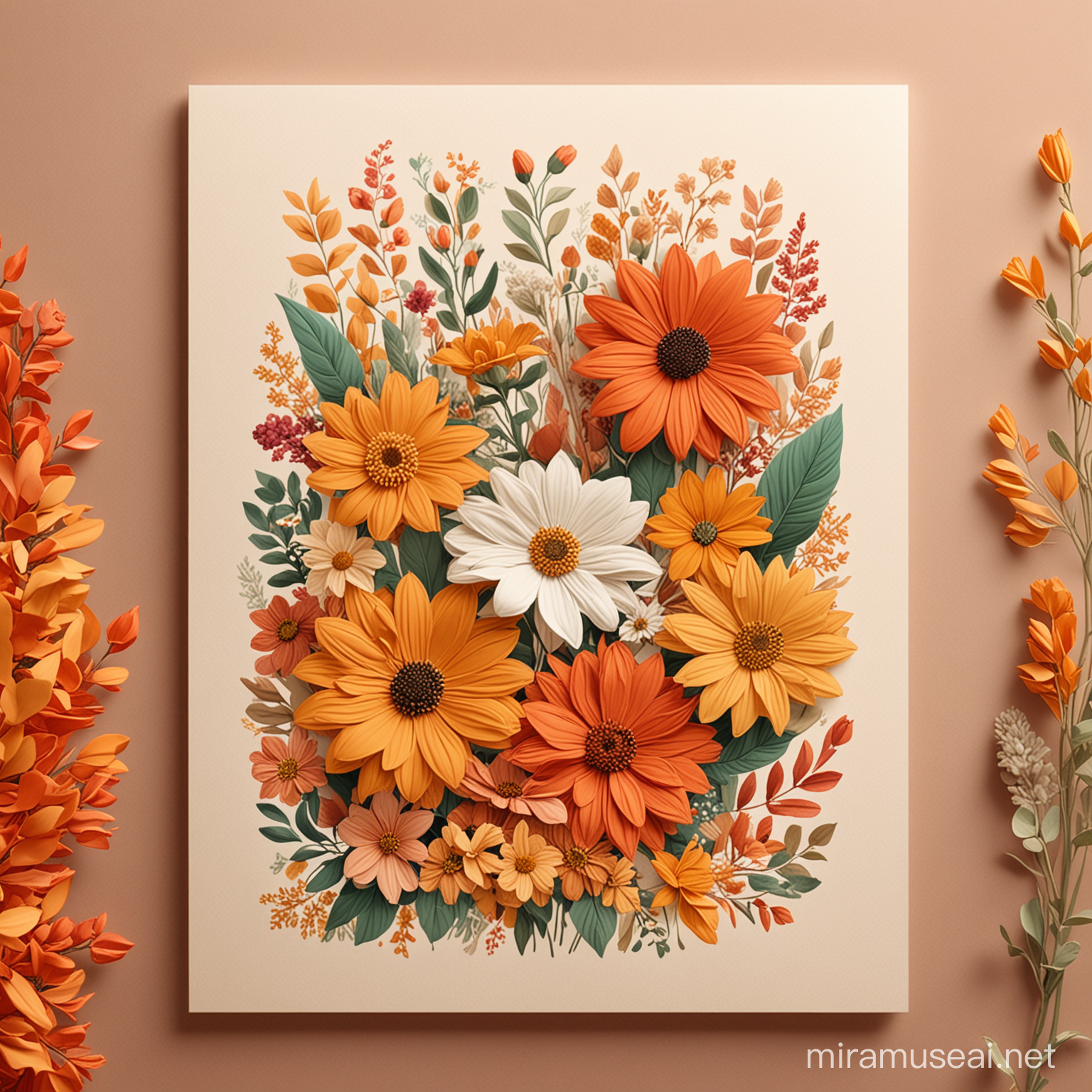 Handmade Lebanon Style Illustration with WarmColored Flowers