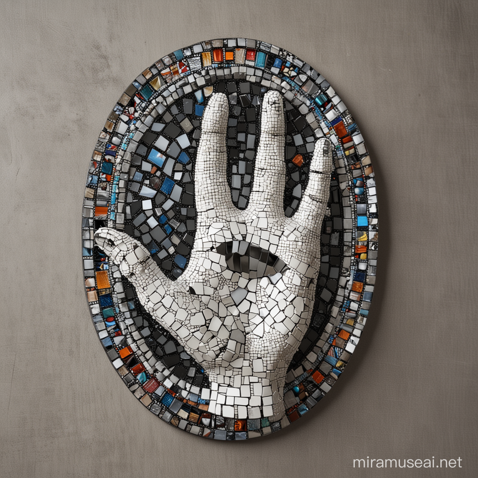 Eerie Halloween Ghost Hand Emerges from Mosaic Mirror