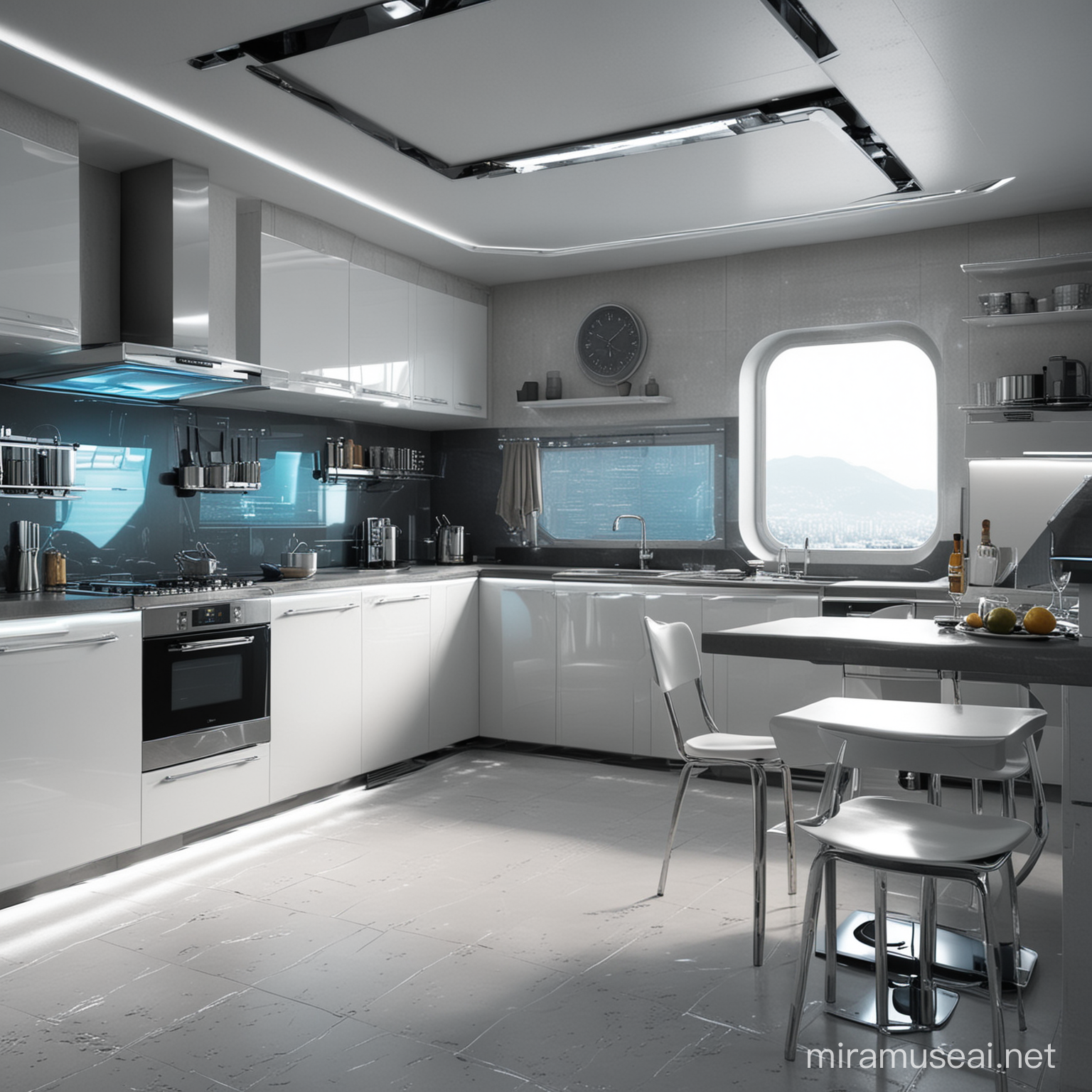 kitchen room, futuristic style 
