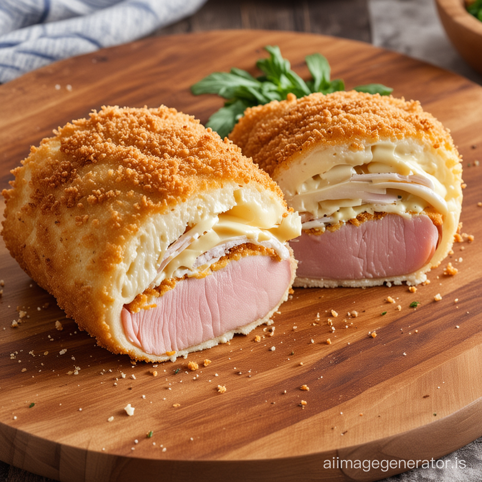 breaded schnitzel cordon bleu meat wrapped around cheese
