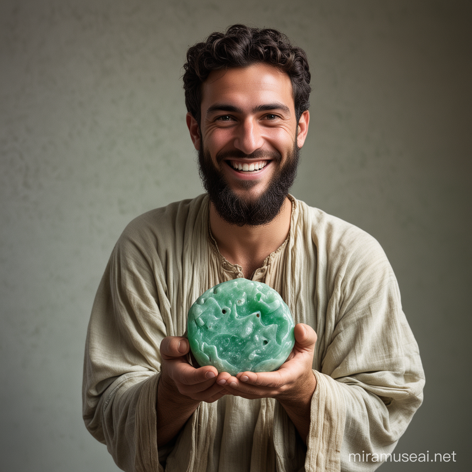 Smiling Jewish Man Holding Jadeite Stone 7th Century BCE