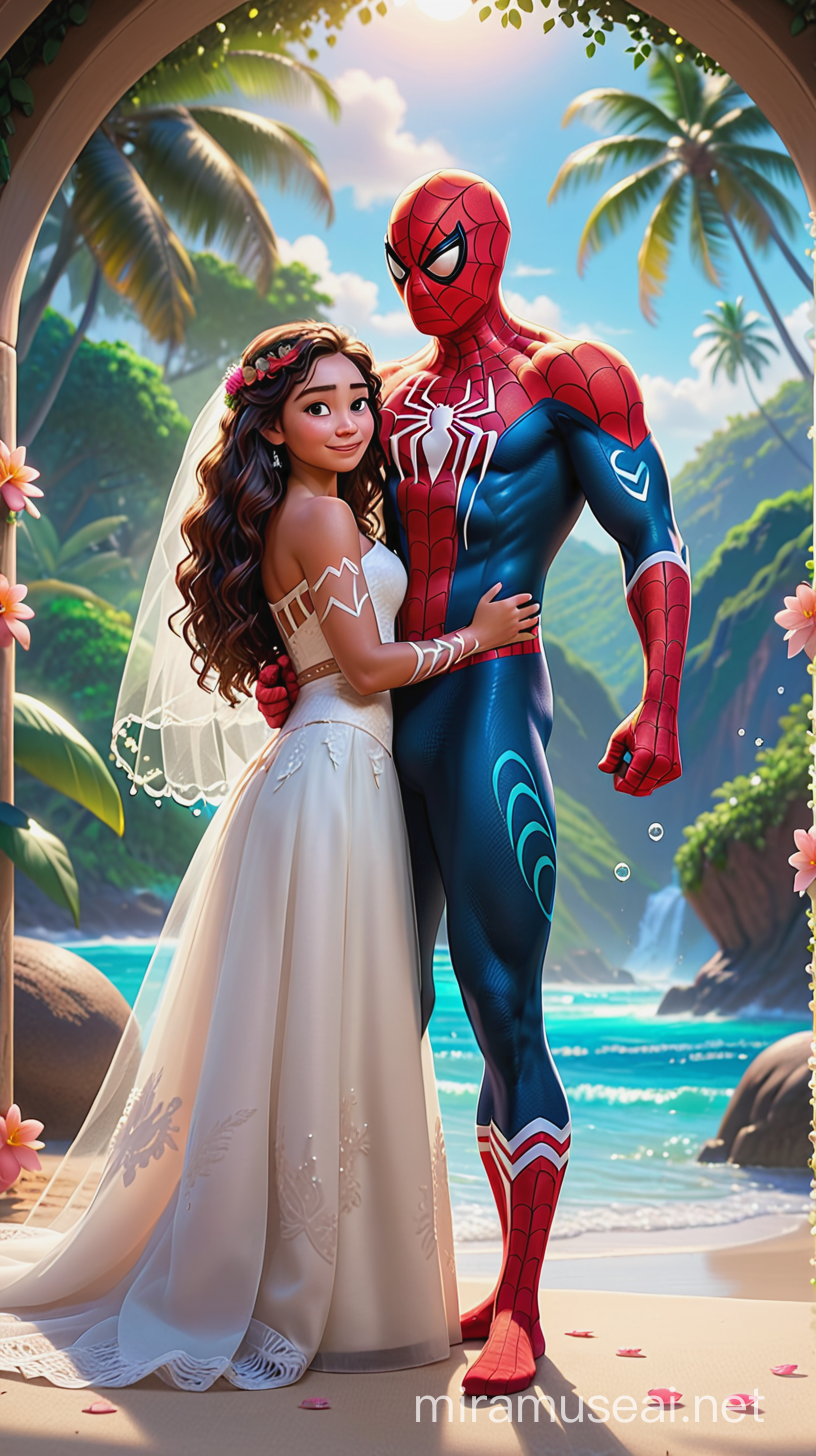 Spiderman with his bride (Moana)
