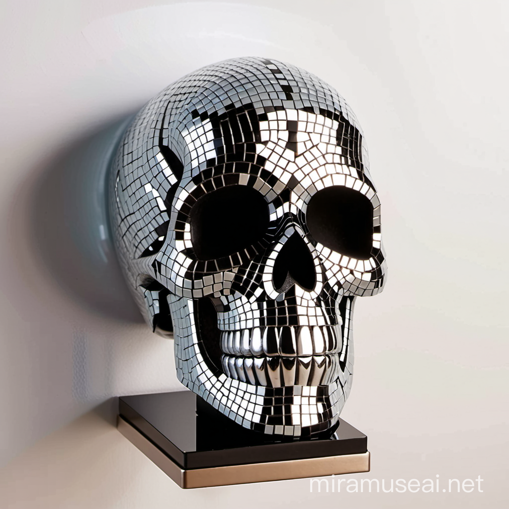 free-standing 60 inch height halloween skull sculpture，with mirror tile mosaic finish for whole surface
