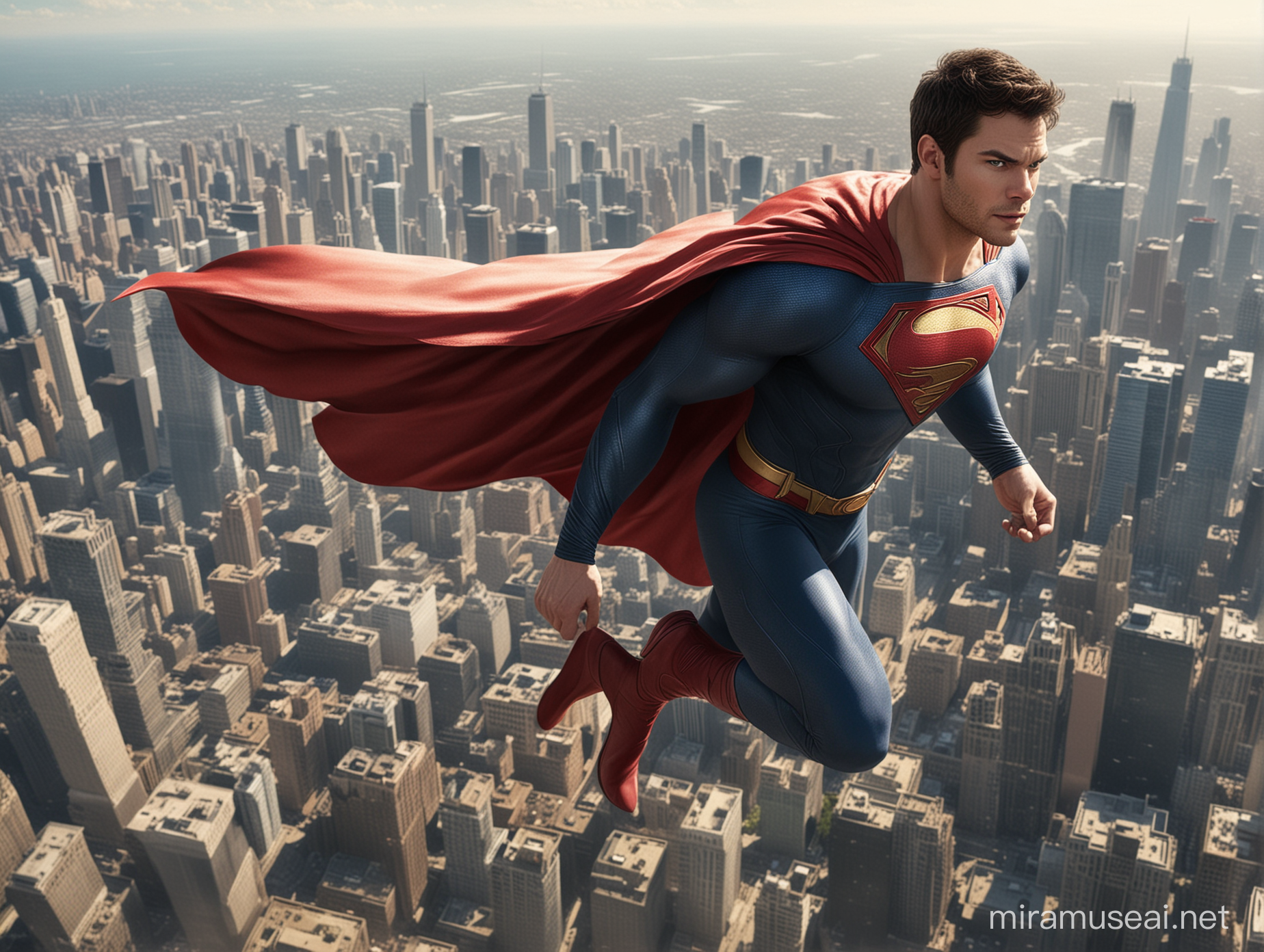 Kellan Lutz as New 52 Superman Soaring Over Chicago on a Sunny Day