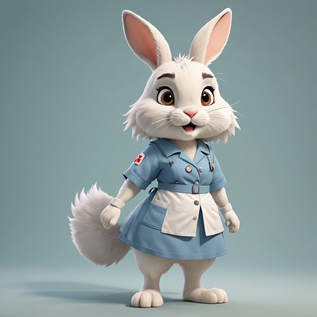 a rabbit in cartoon style in full body with Nurse clothes with clear background
