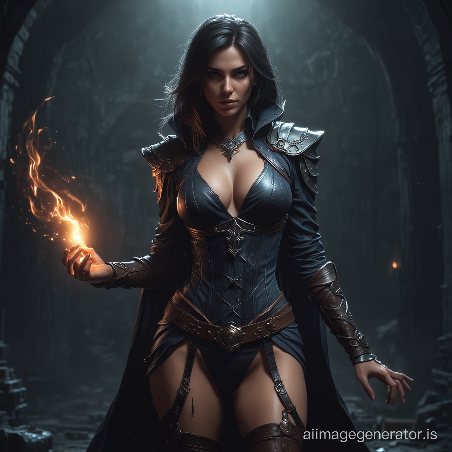 sexy female mage in dark atmosphere