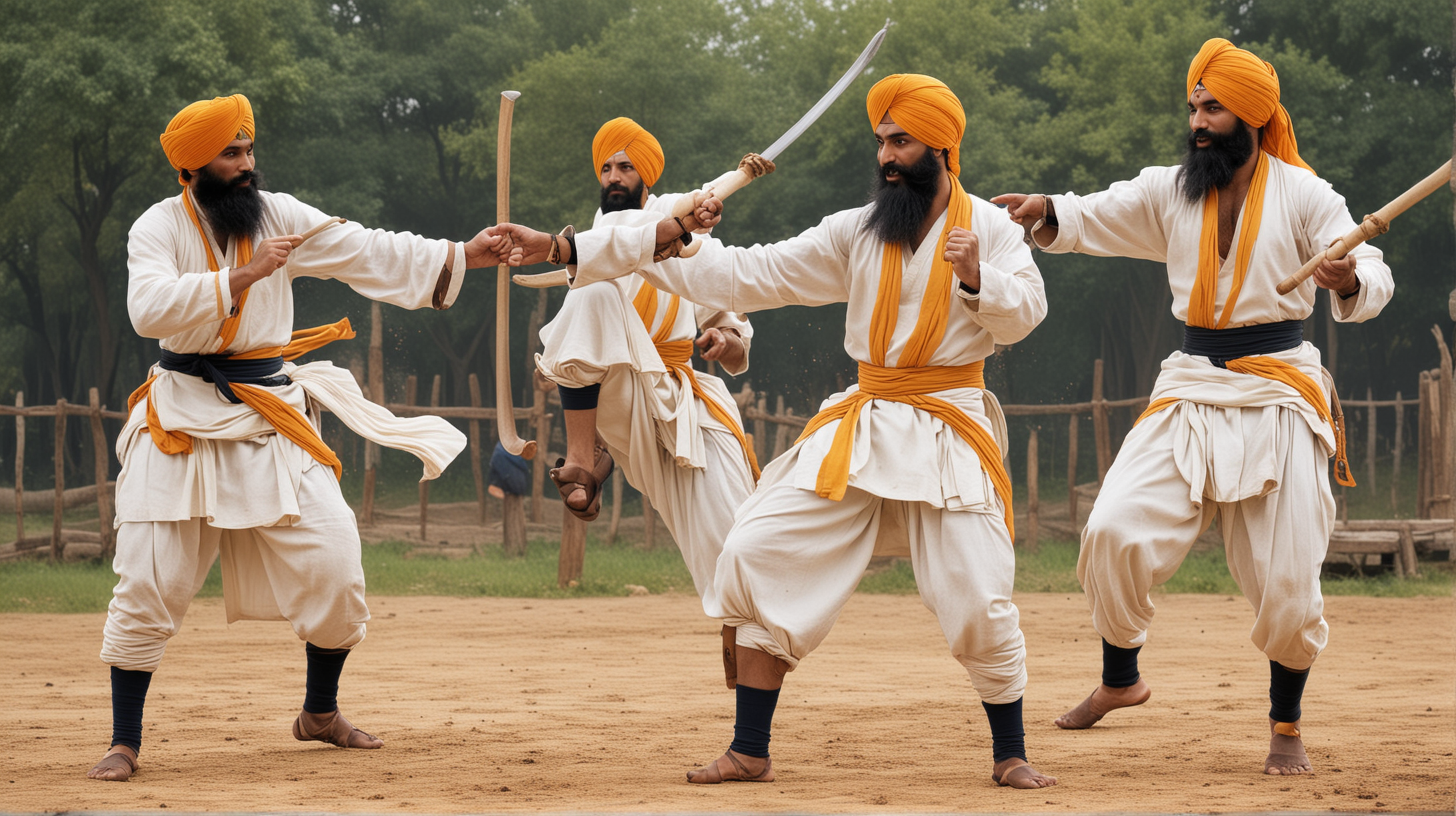 Sikh Warriors Engaging in Traditional Gatka Martial Arts Demonstration