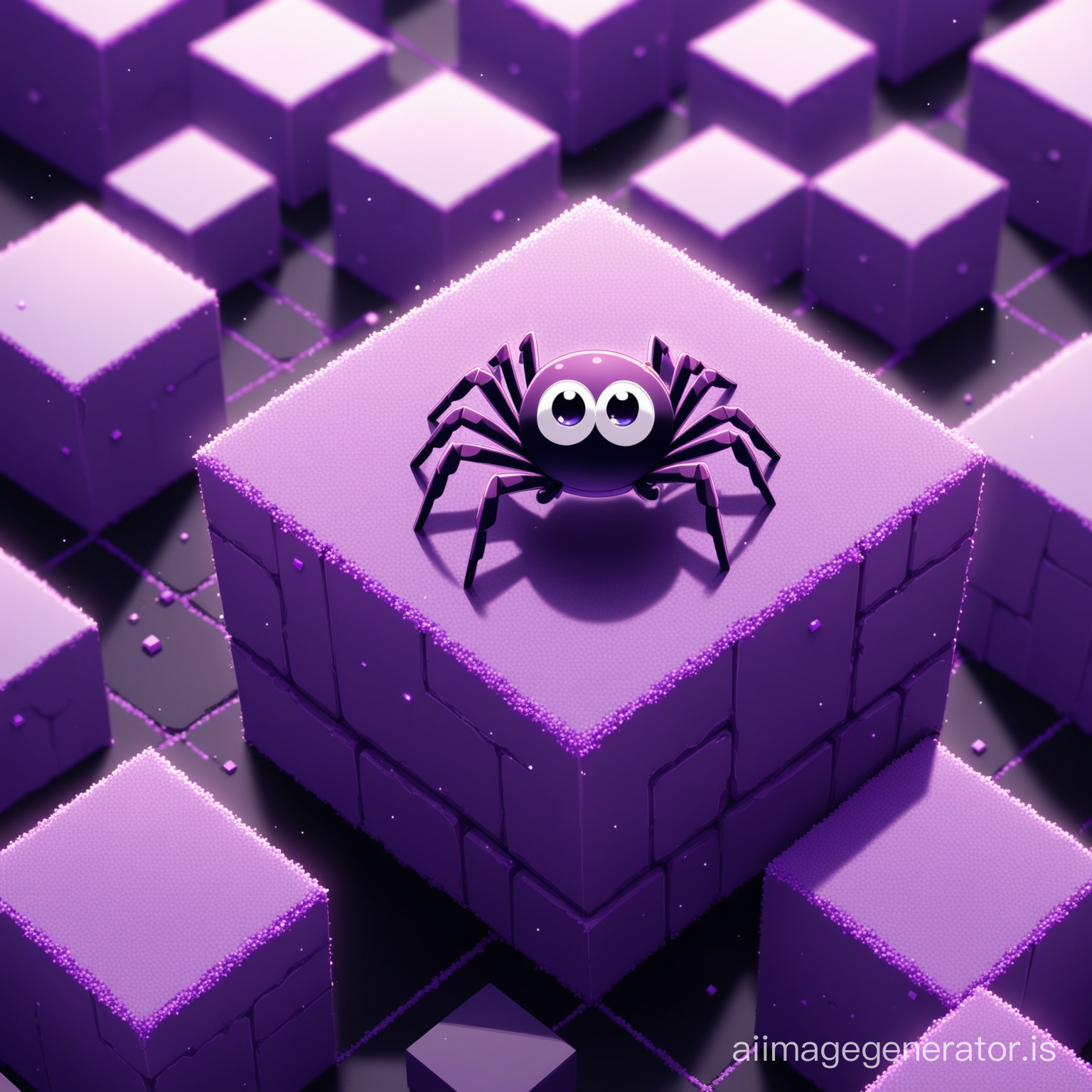 A little cute spider flying on the purple block earth with super detail and High Quality
big and Purple and floating blocks are seen everywhere
Details are evident beautifully and with great precision