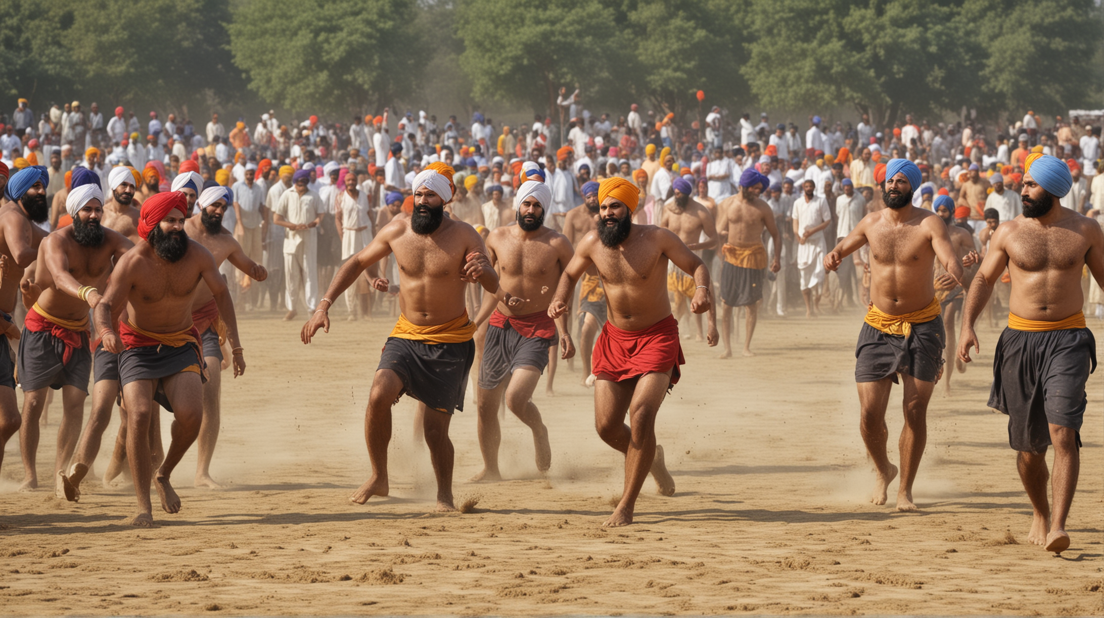 Sikh Men Engaged in Kabaddi Competition