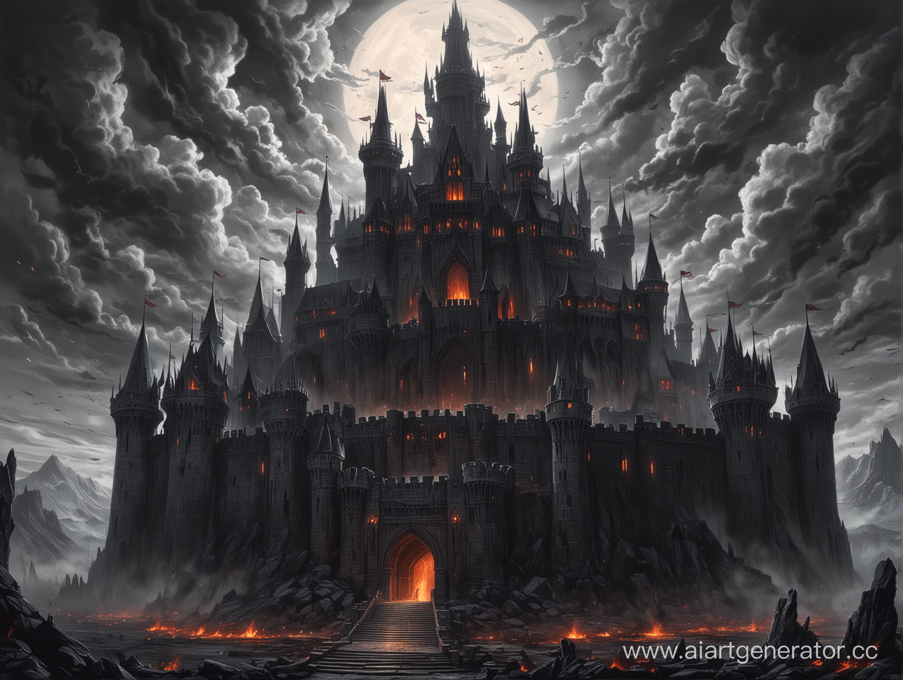 Нарисуй мне замок короля ада крутой и красивый 