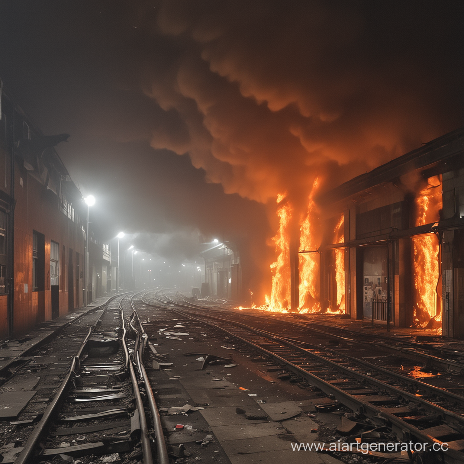 пожар, огненный торнадо на заброшенной станции метро