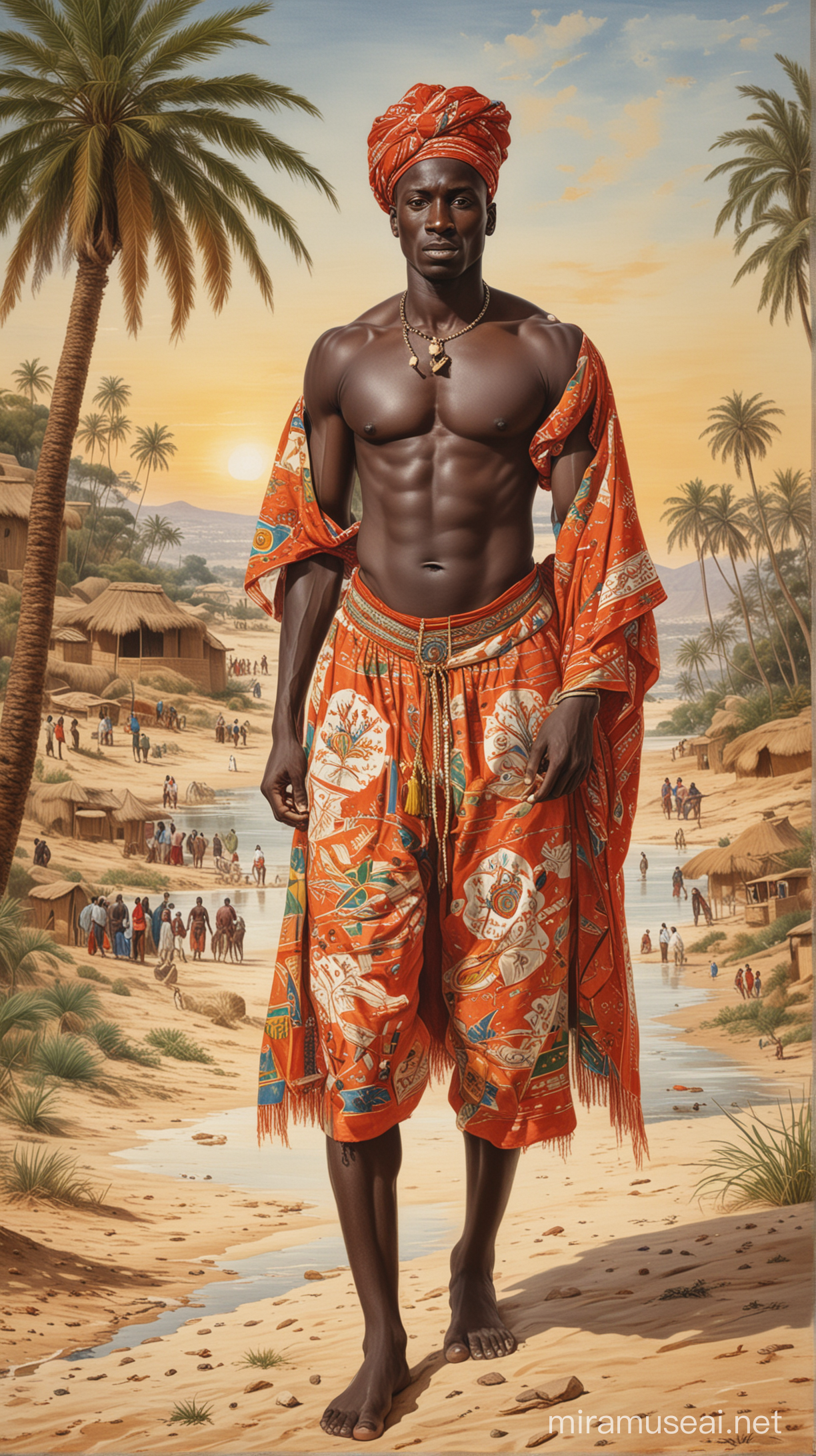 Dynamic Senegalese Wrestler Portrait Traditional Attire and Cultural Pride