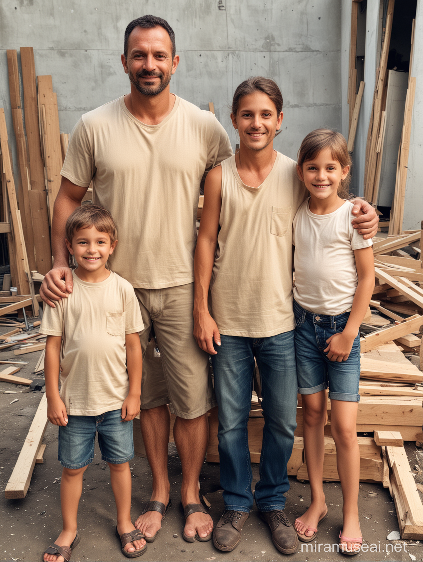 Carpenter Dad Bonds with 10 and 8YearOlds Family Time Amidst Woodwork
