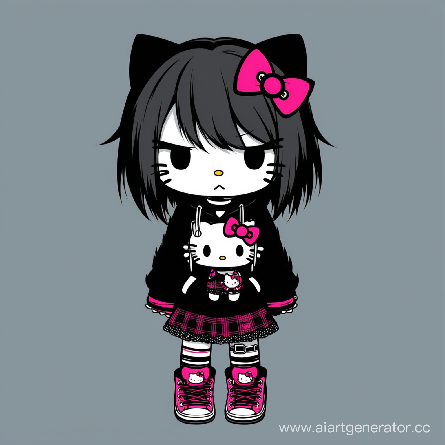 Hello Kitty dressed as emo