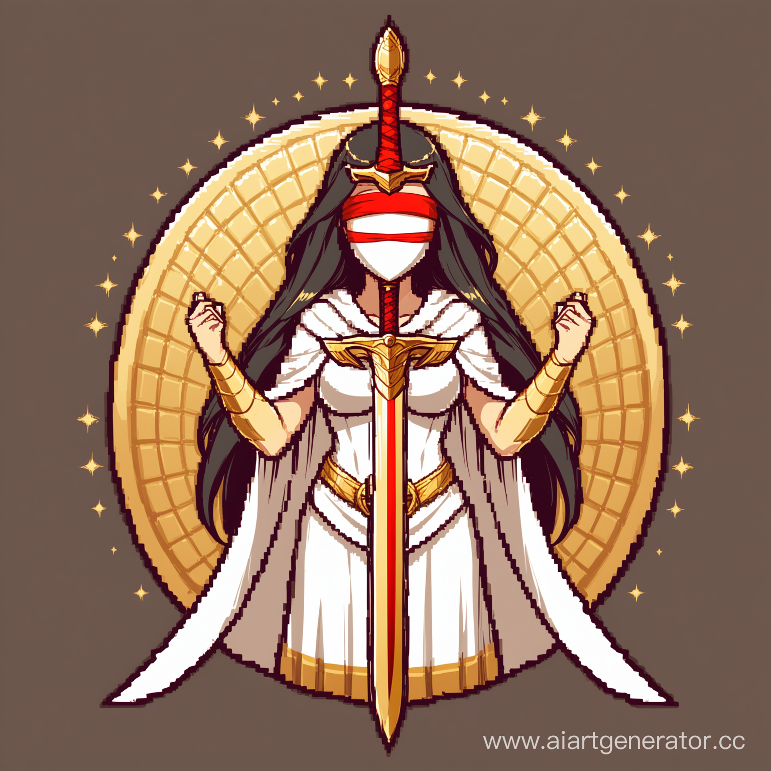 Логотип для клана в DISCORD, называется FEMIDA CULT.
Необходимо нарисовать логотип с пропорциями 1х1, на котором будет изображена ФЕМИДА, греческая богиня правосудия в бело-золотом одеянии, с красной повязкой на глазах, золотым мечом и золотыми весами, которые называются либра.
