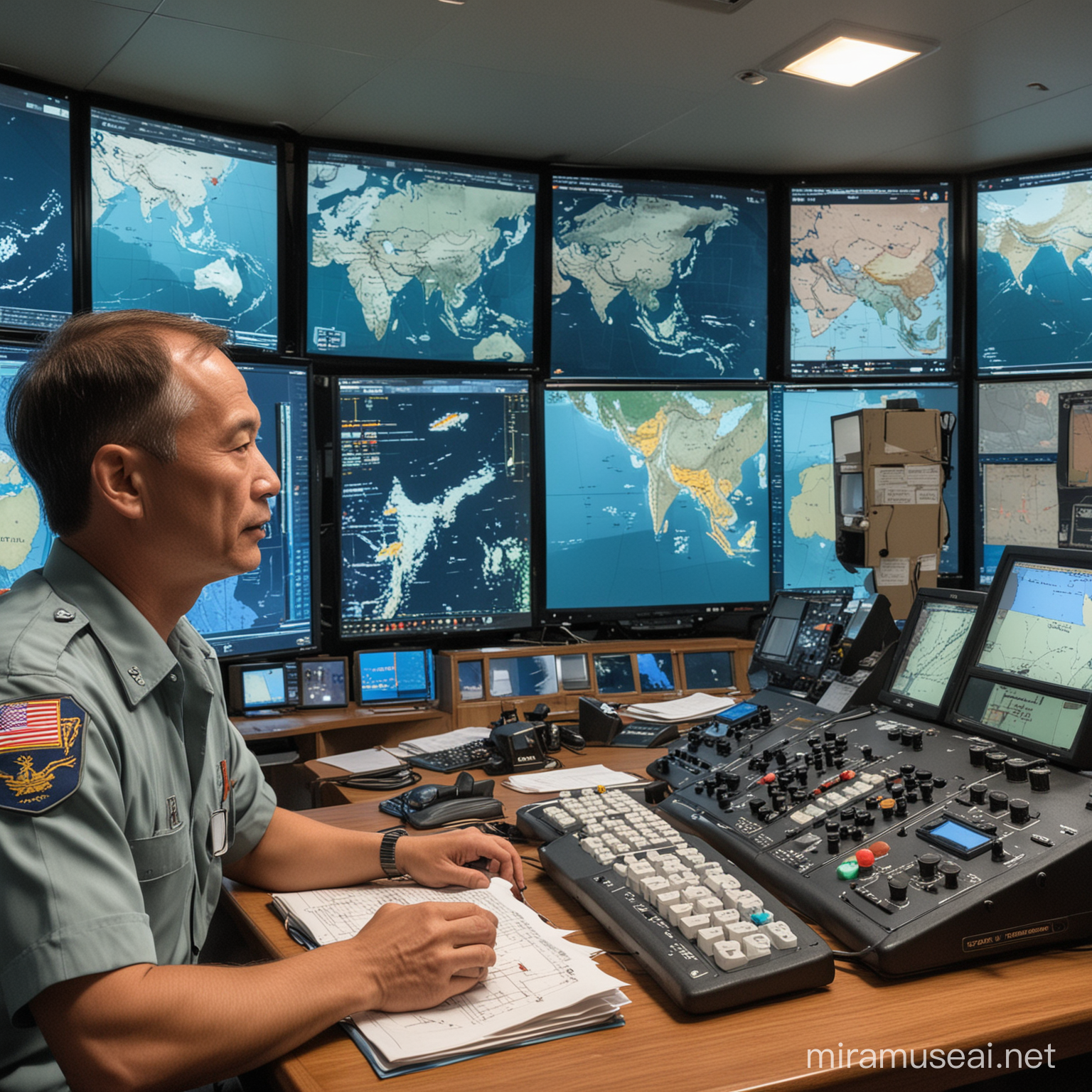 photo of command center monitoring the ocean navigation in asia
