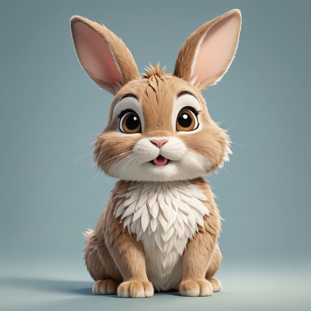 a cute rabbit in cartoon style in full body  with clear background