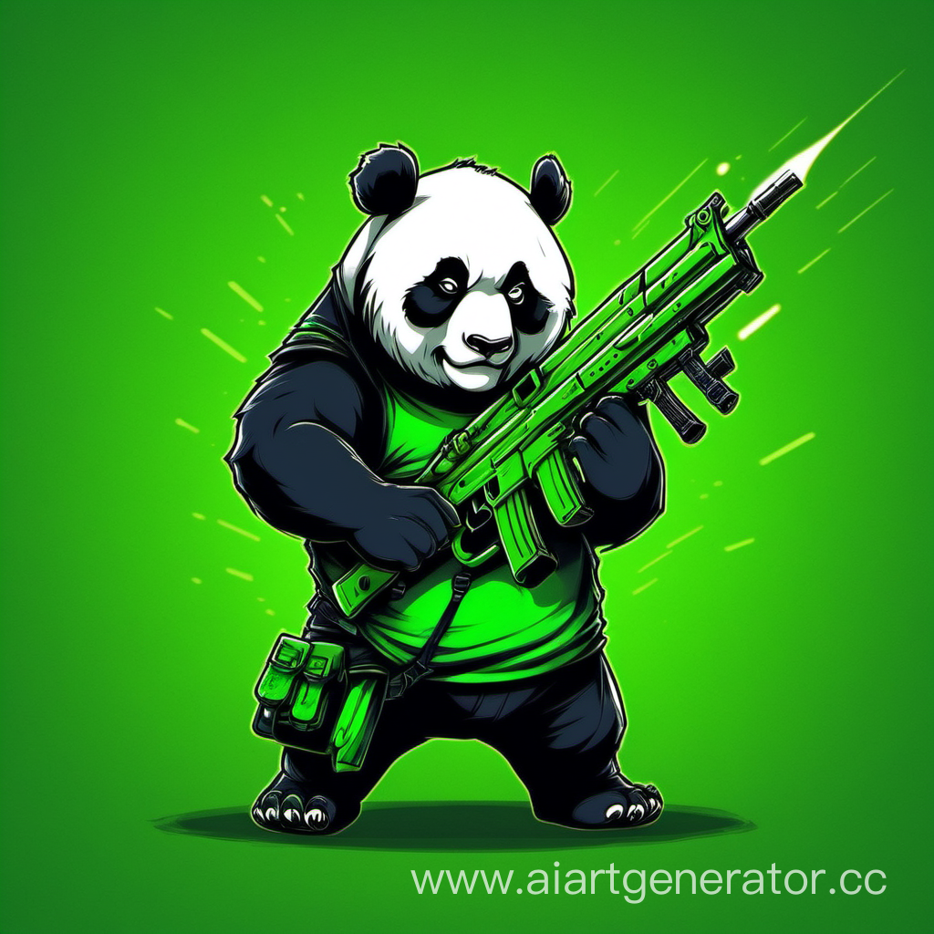 Сильная панда в зелёном с автоматом