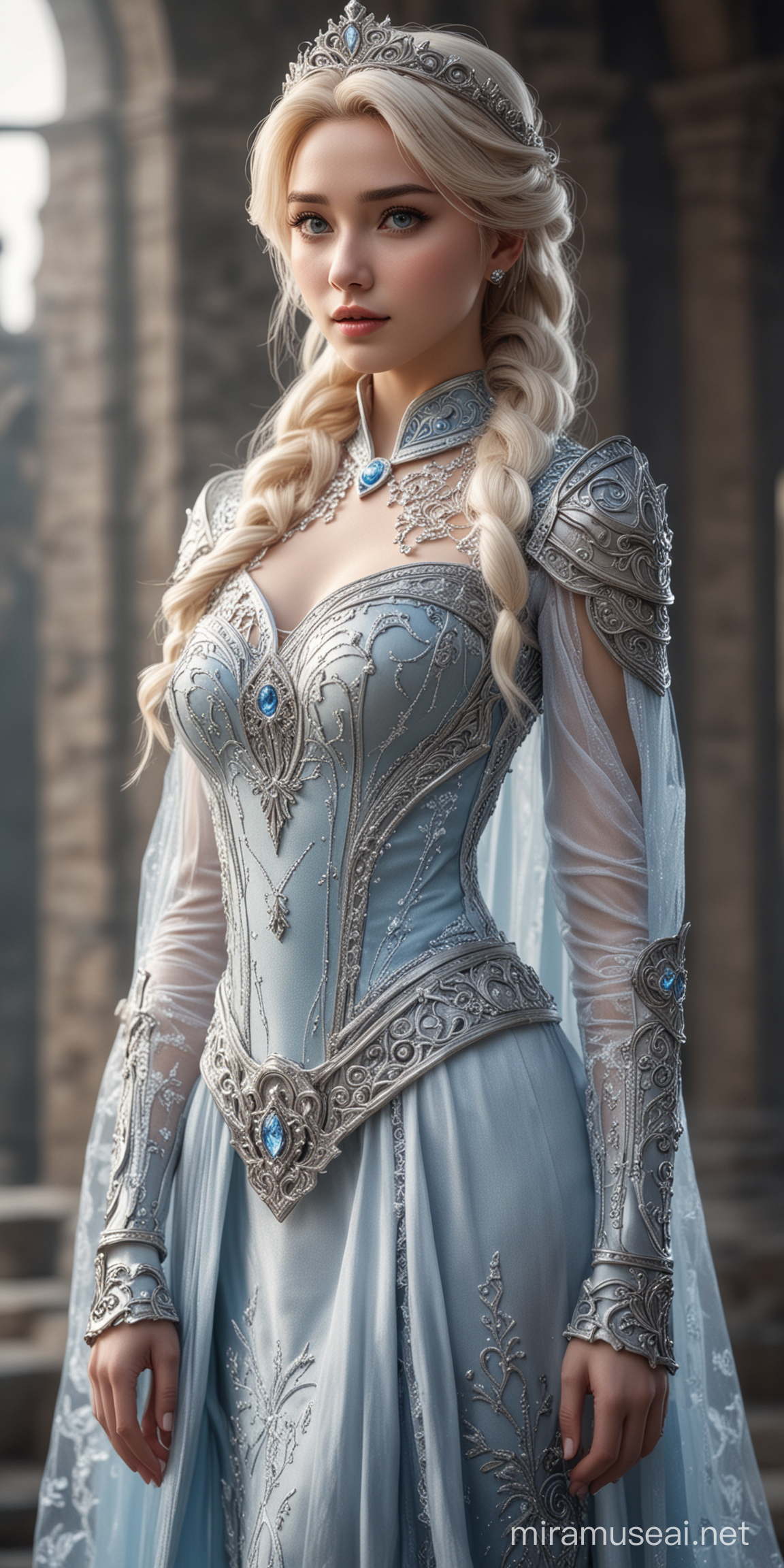 Realistic Elsa Element Beauty Elegant Paladin with Detailed Castle Background