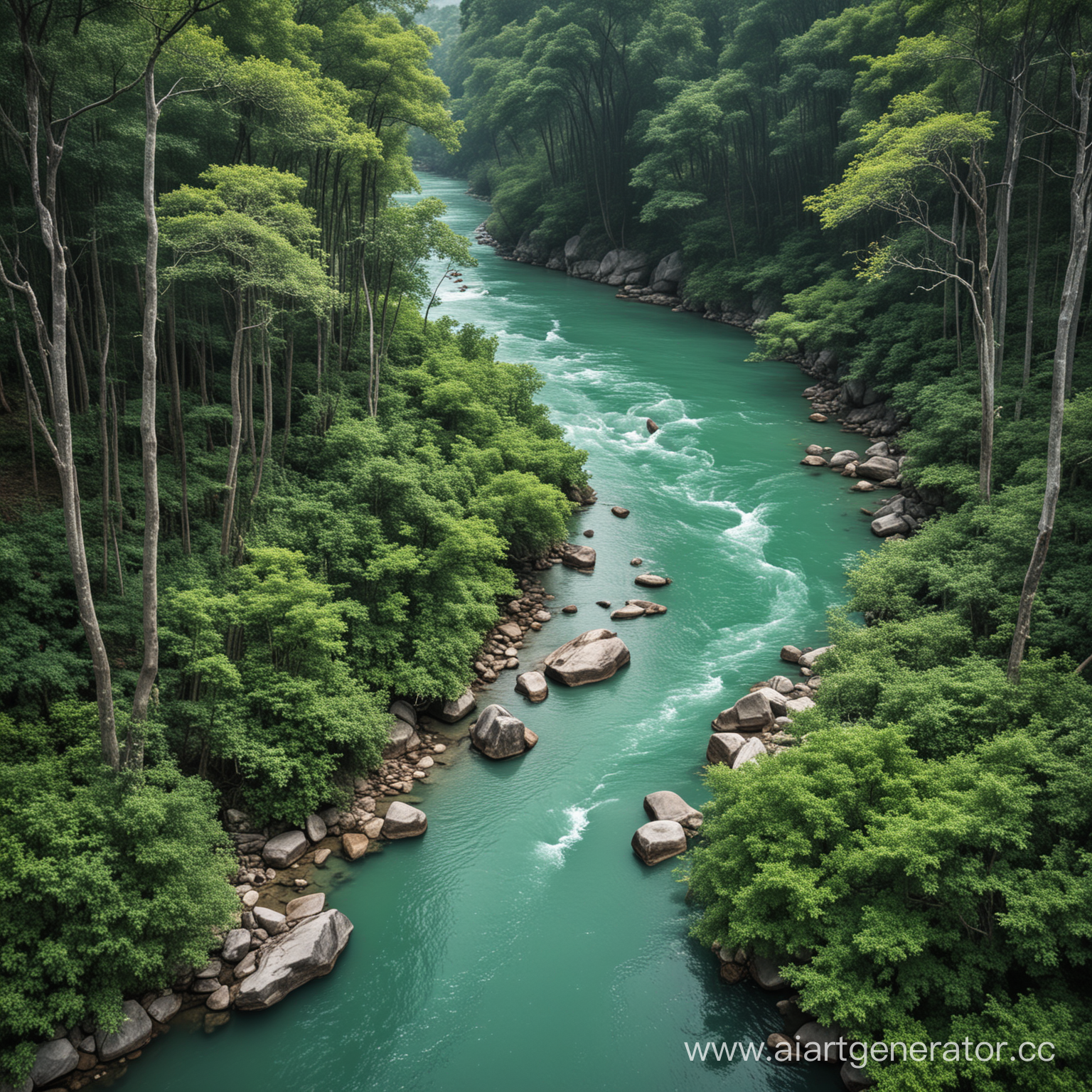 Нефритовая река посреди леса
