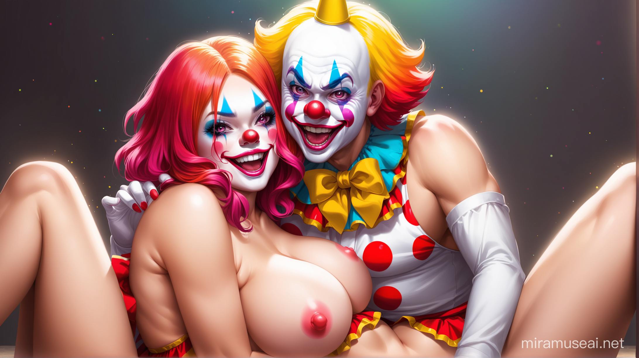 Colorful Clowns Engaging in Playful Activities