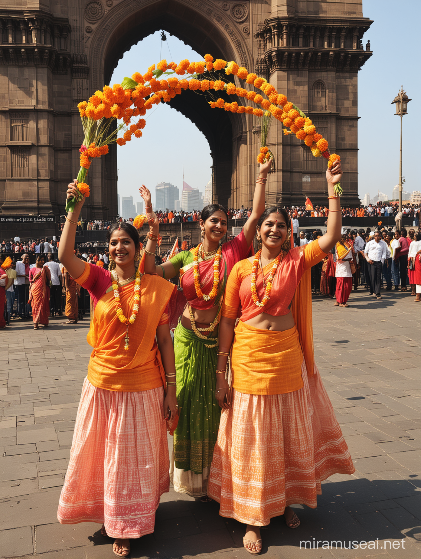 Marathi women celebrating Gudi Padwa in front of Gateway of India
