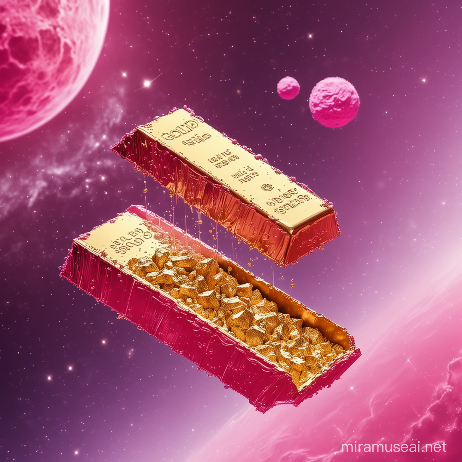 gold prices soared into space colorful picture in bright pink color

