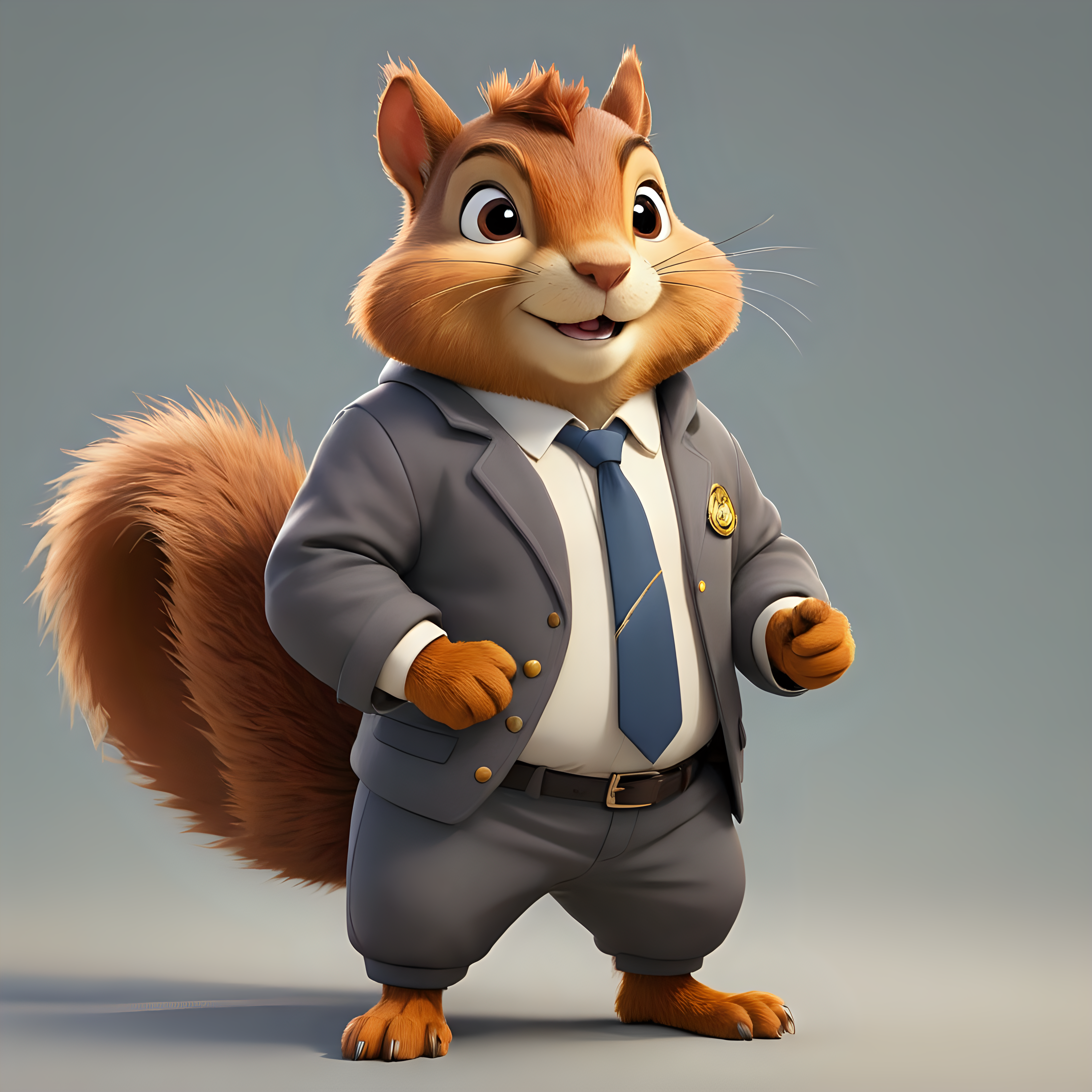 a Squirrel in cartoon style in full body with Mayor clothes with clear background