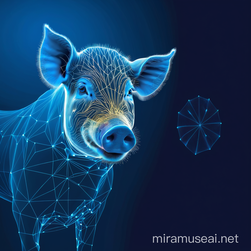 Generate the image of a pig and a cow with neural networks lines
