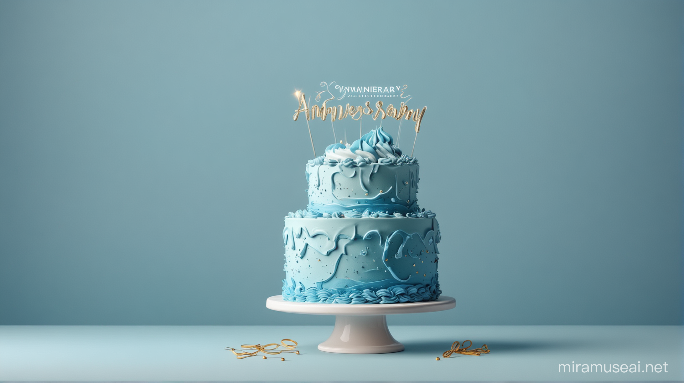 Anniversary cake banner for advertising in celebrating concept with blue color,  without using text or number.