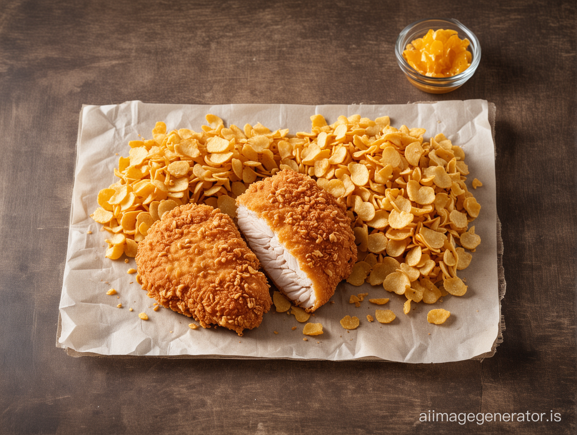 BREADED CHICKEN FILLET WITH CORNFLAKES FRONT VIEW SLICED