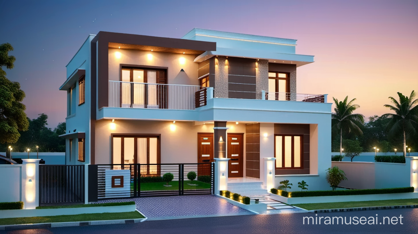 BEST HOUSE TWO FLOOR SMALL MODERN  FRONT DESIGN IN BUDGET WITH FLAT ROOF. WITH LIGHTING WOODEN DESIGN BEST.