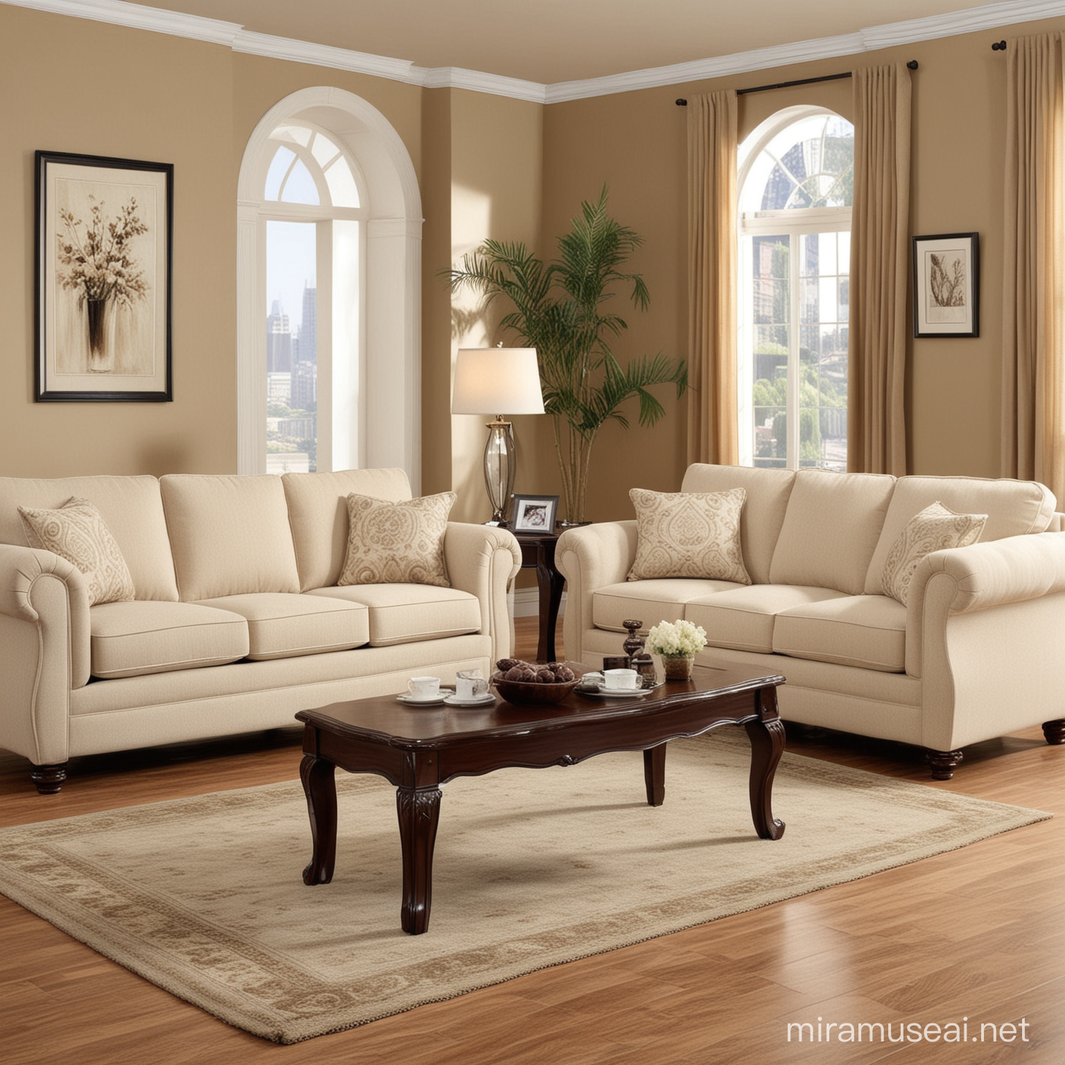 Elegant Beige Living Room with Modern Sofas
